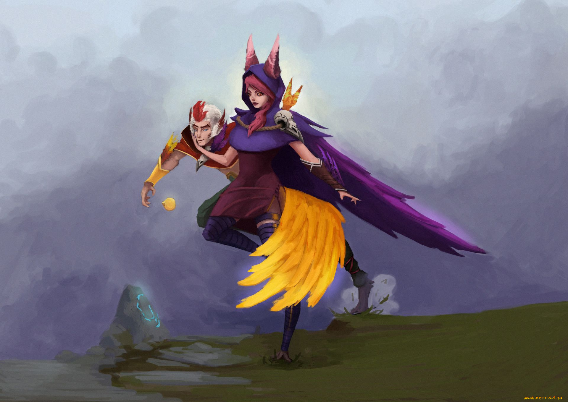 видео, игры, league, of, legends, rakan, xayah, пара, скалы, долина