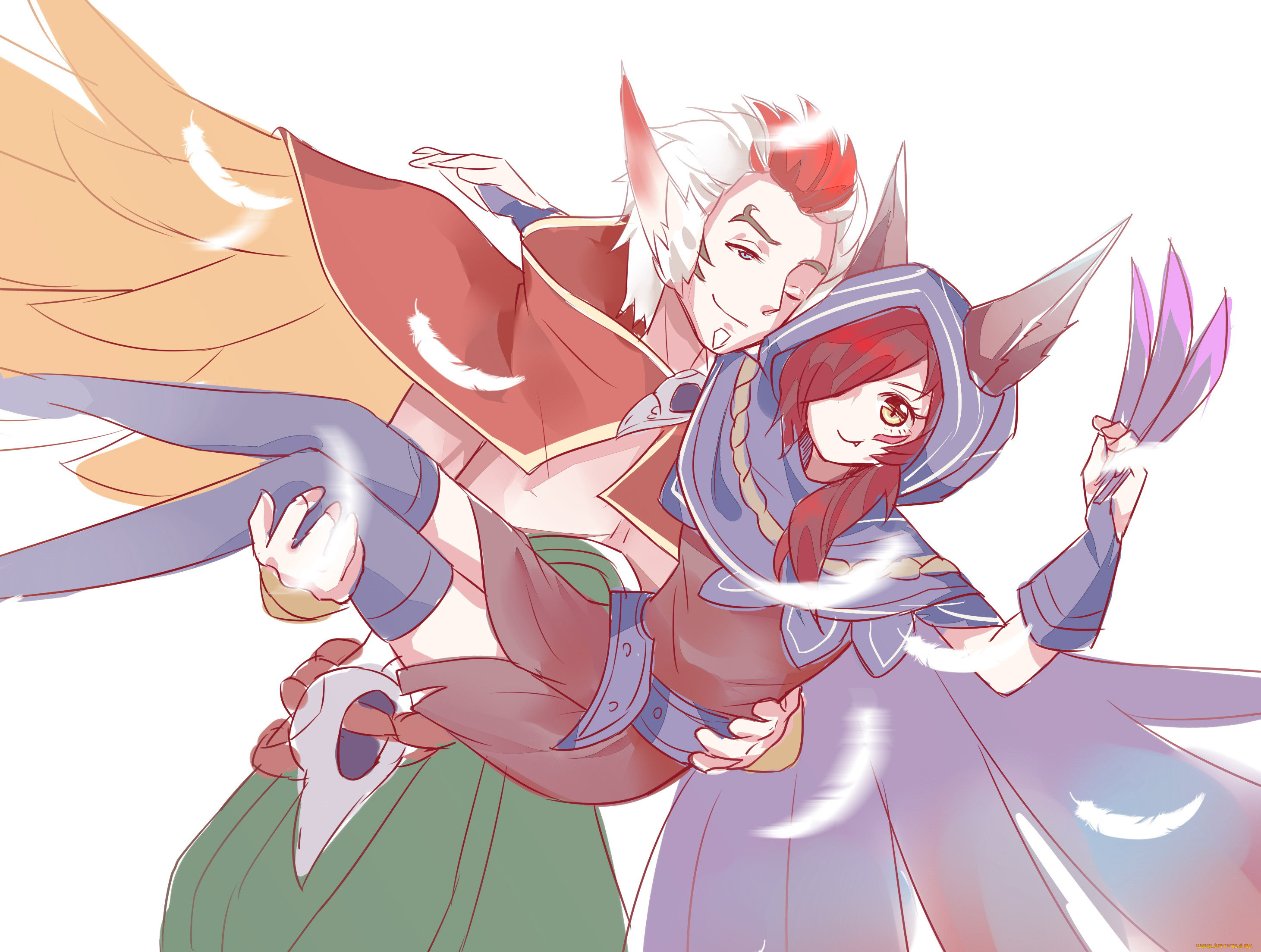 видео, игры, league, of, legends, rakan, xayah, перья, крылья, пара