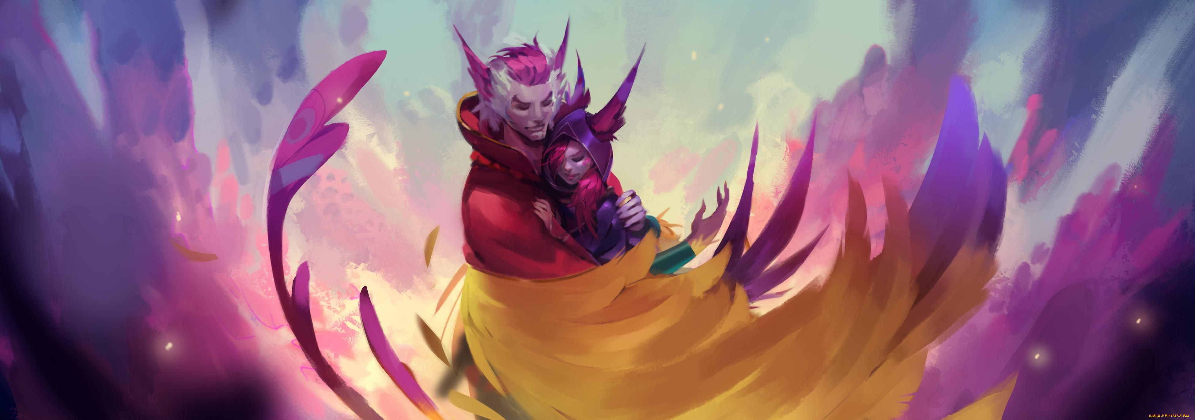 видео, игры, league, of, legends, rakan, xayah, пара, крылья