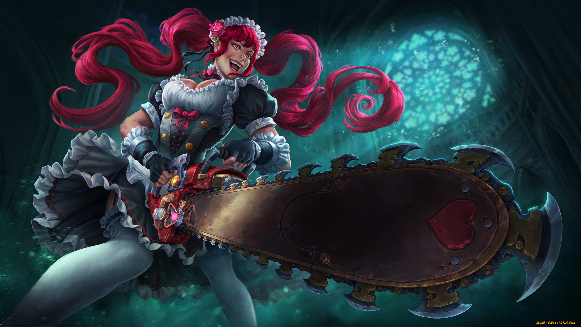 фэнтези, девушки, девушка, фон, платье, косы, пила