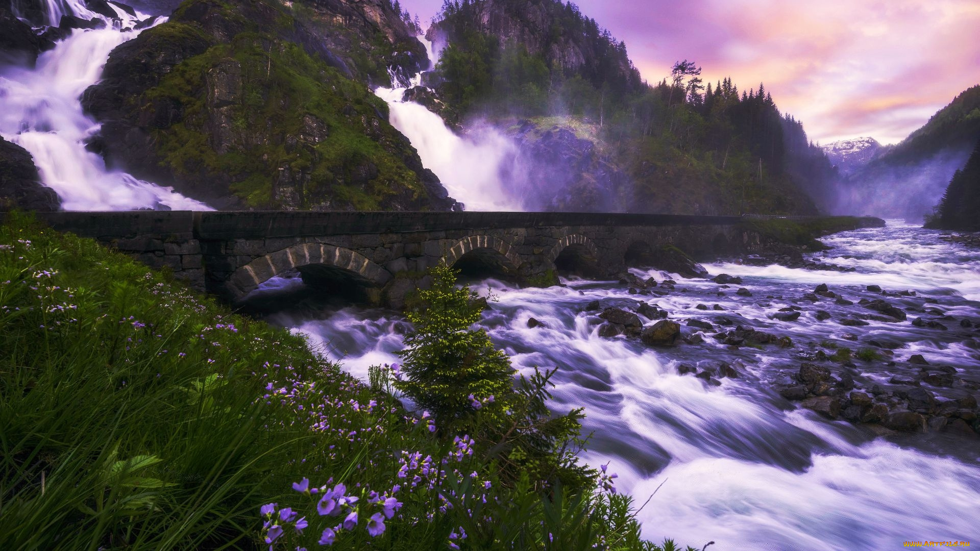 latefossen, waterfall, odda, valley, norway, города, -, мосты, latefossen, waterfall, odda, valley