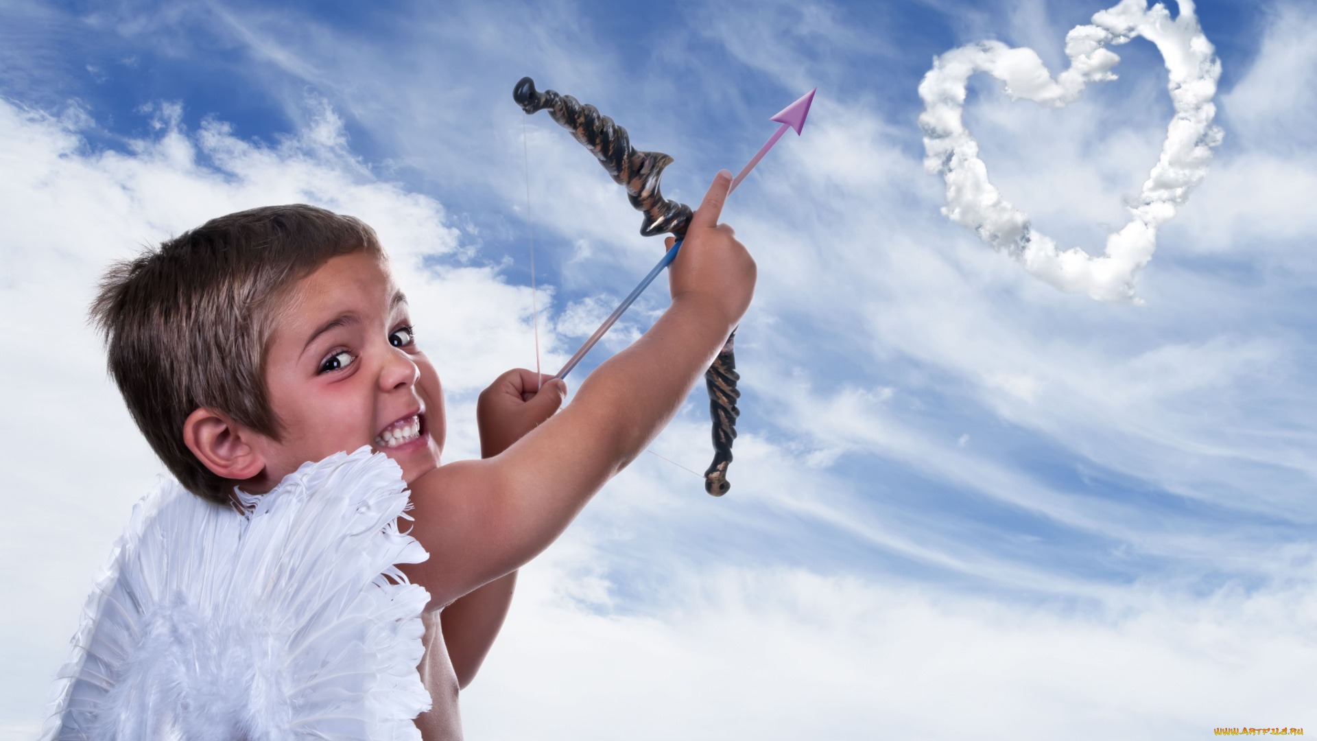 разное, дети, купидон, лук, крылья, облака