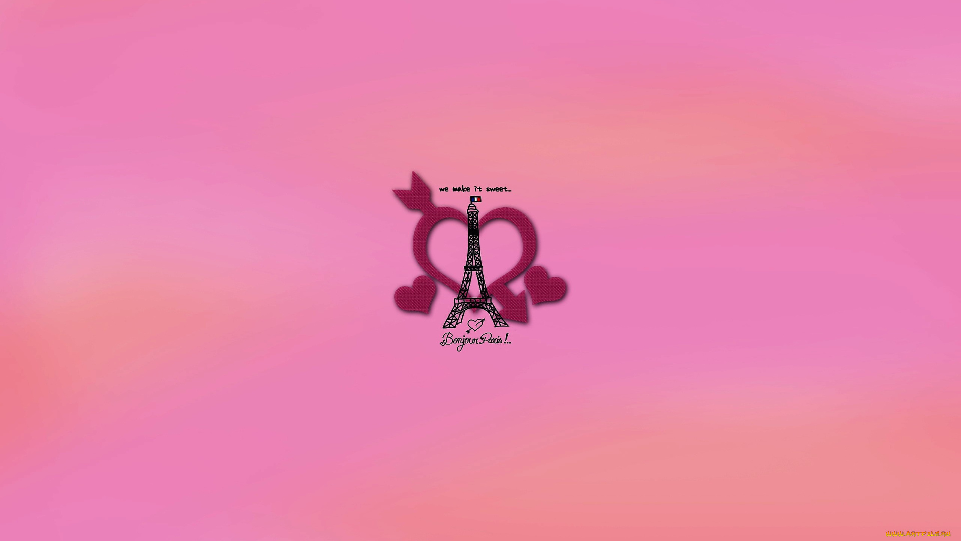 рисованное, минимализм, эйфелева, башня, сердечки