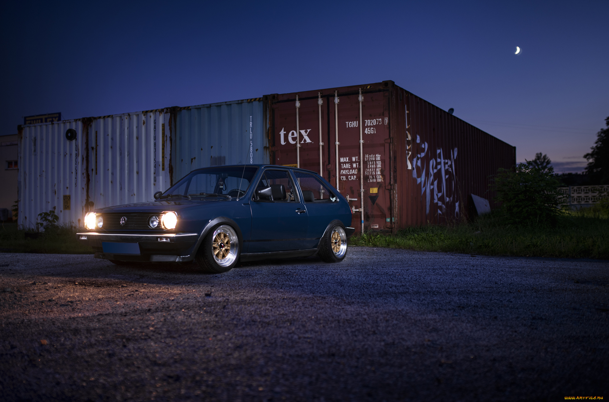 volkswagen, polo, автомобили, volkswagen, polo, blue, containers