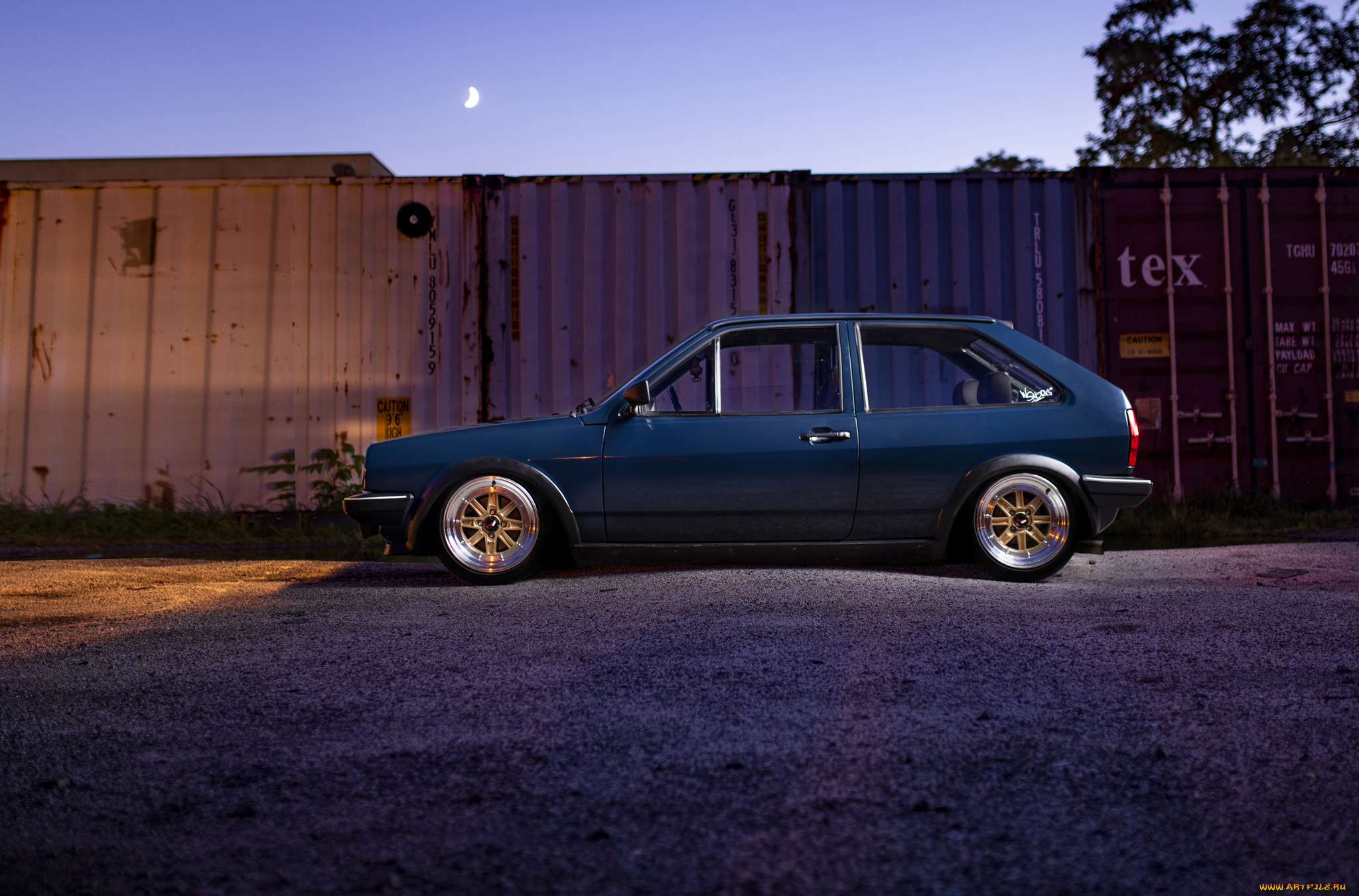 volkswagen, polo, автомобили, volkswagen, polo, blue, containers, side