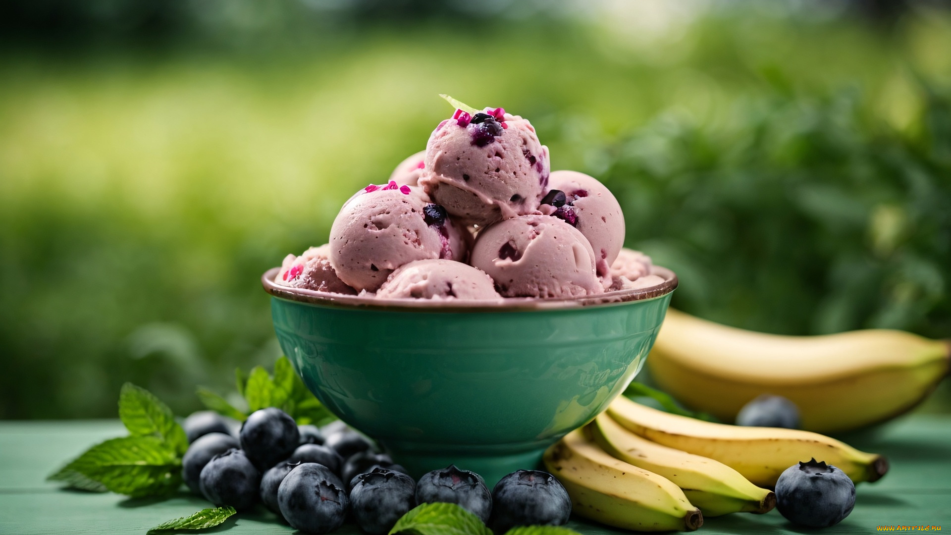 3д, 3д, графика, еда-, food, ягоды, мороженое, банан, черника, мята