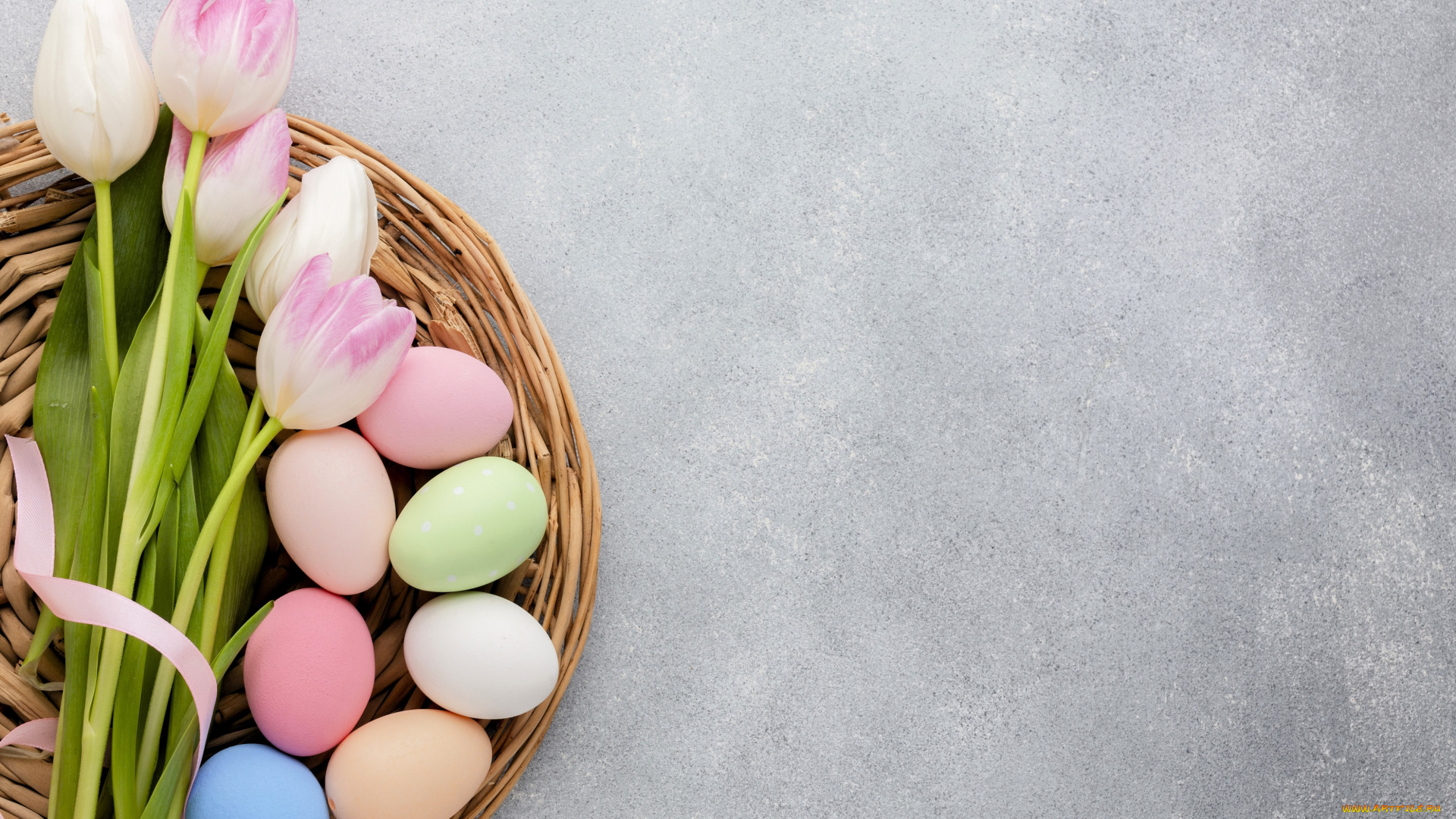 праздничные, пасха, корзина, тюльпаны, яйца