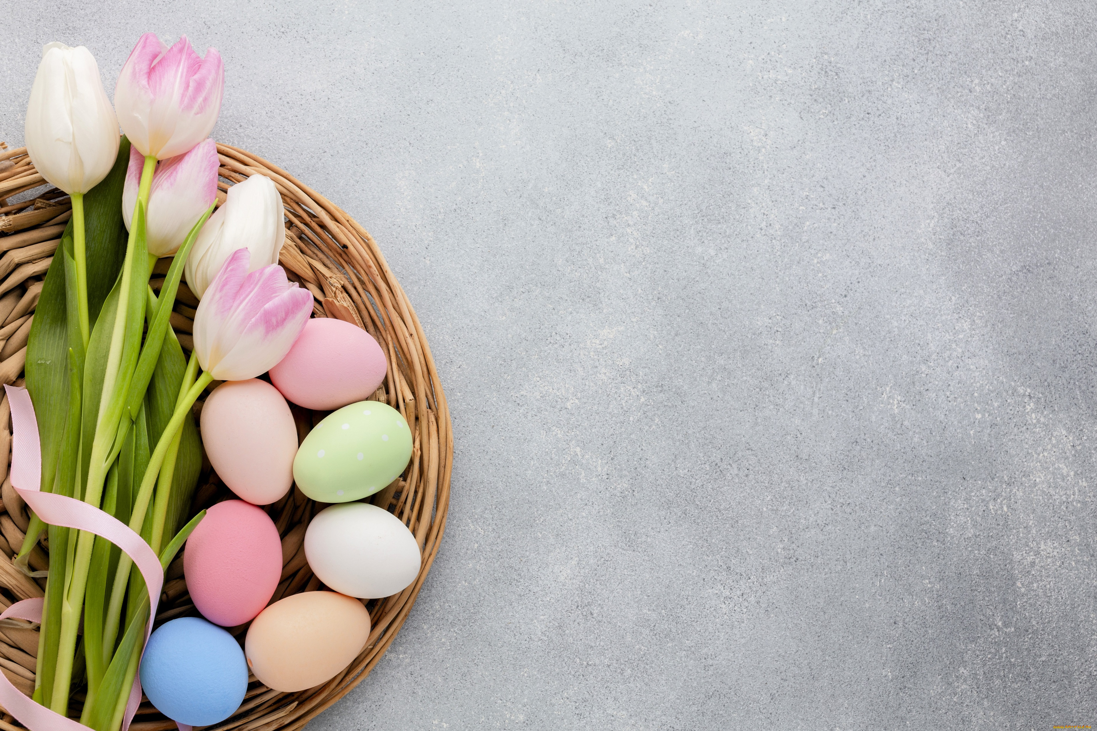 праздничные, пасха, корзина, тюльпаны, яйца