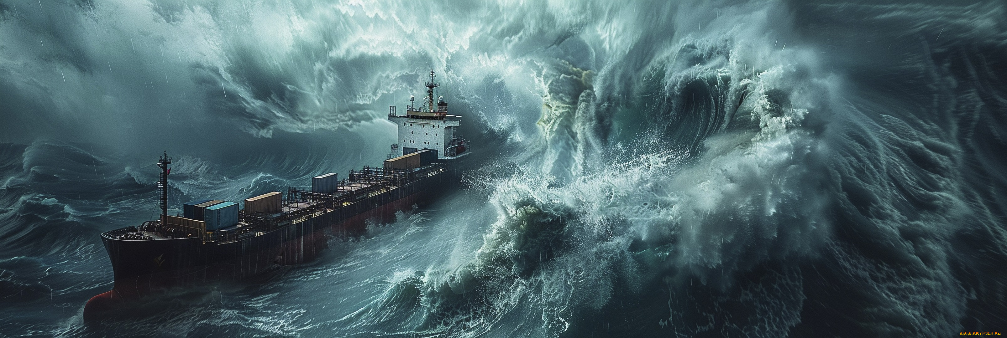 корабли, 3d, корабль, шторм