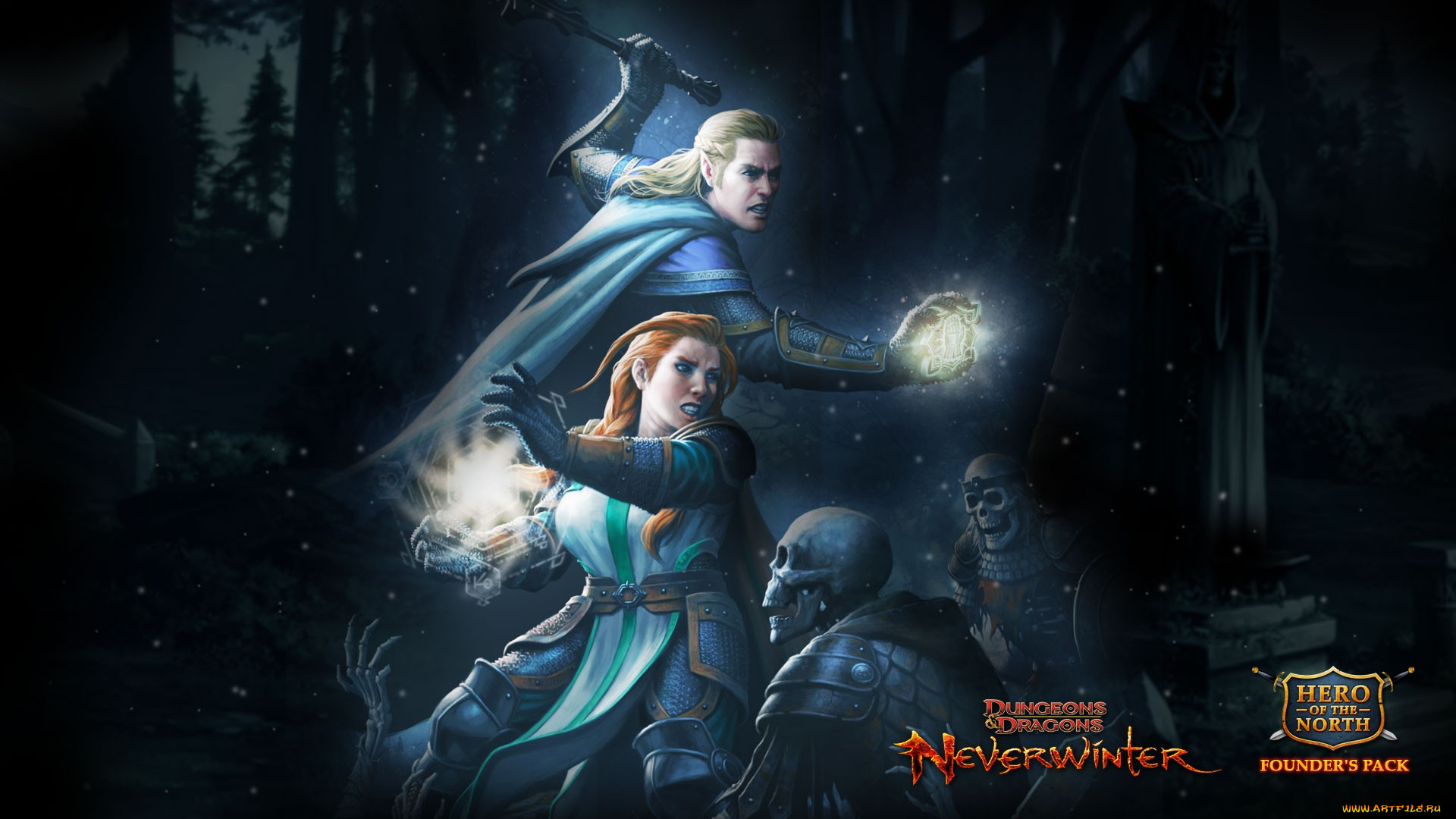 dungeons, dragons, neverwinter, видео, игры, лес, воины, огонь, нежить, битва