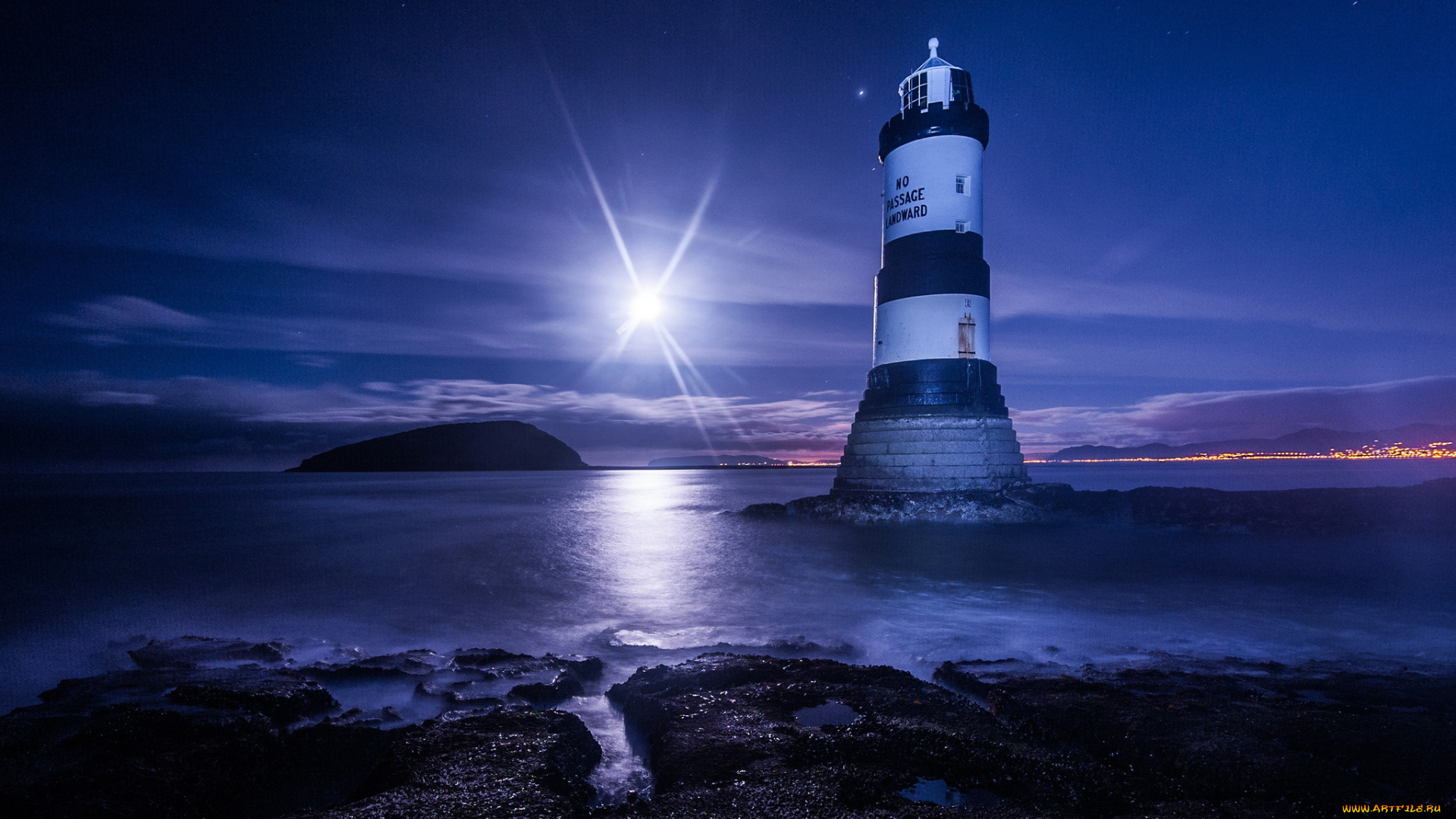 пейзаж, природа, маяки, море, ночь, луна, маяк