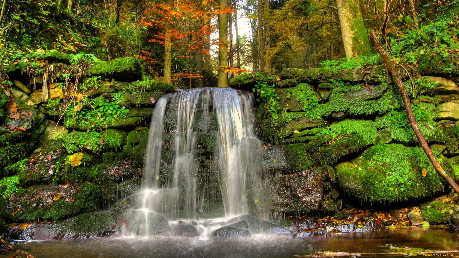 природа, водопады, мох, водопад, камни, река, лес
