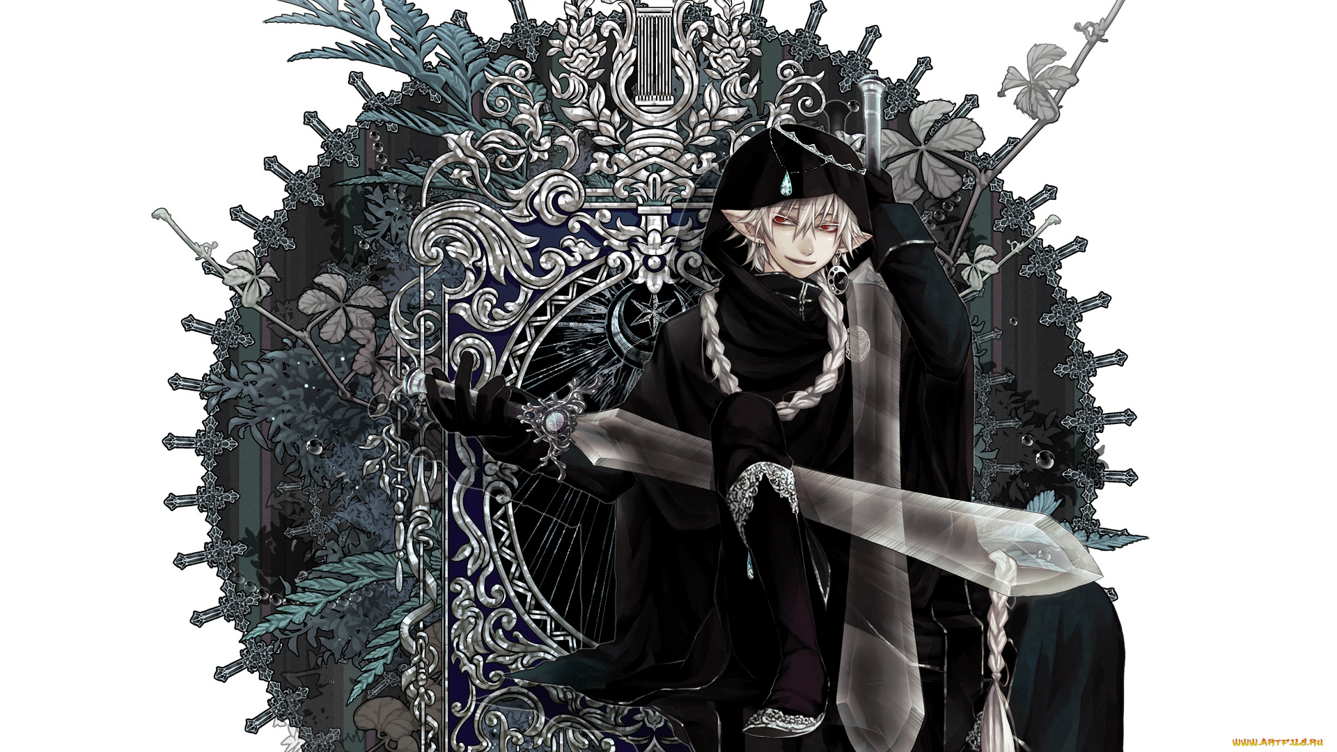 аниме, -angels, &, demons, коса, мечи, красные, глаза, парень