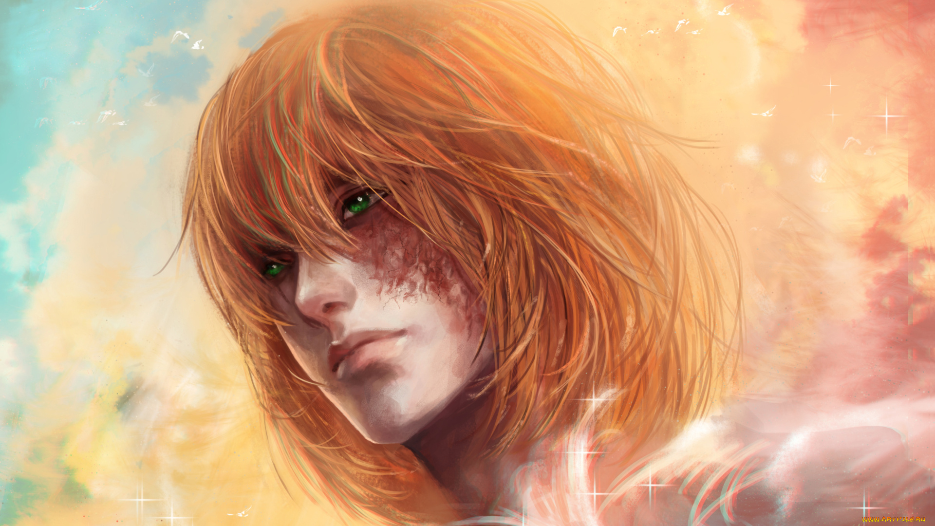 аниме, death, note, death, note, парень, мелло, тетрадь, смерти, шрам, птицы, mihael, keehl, mello