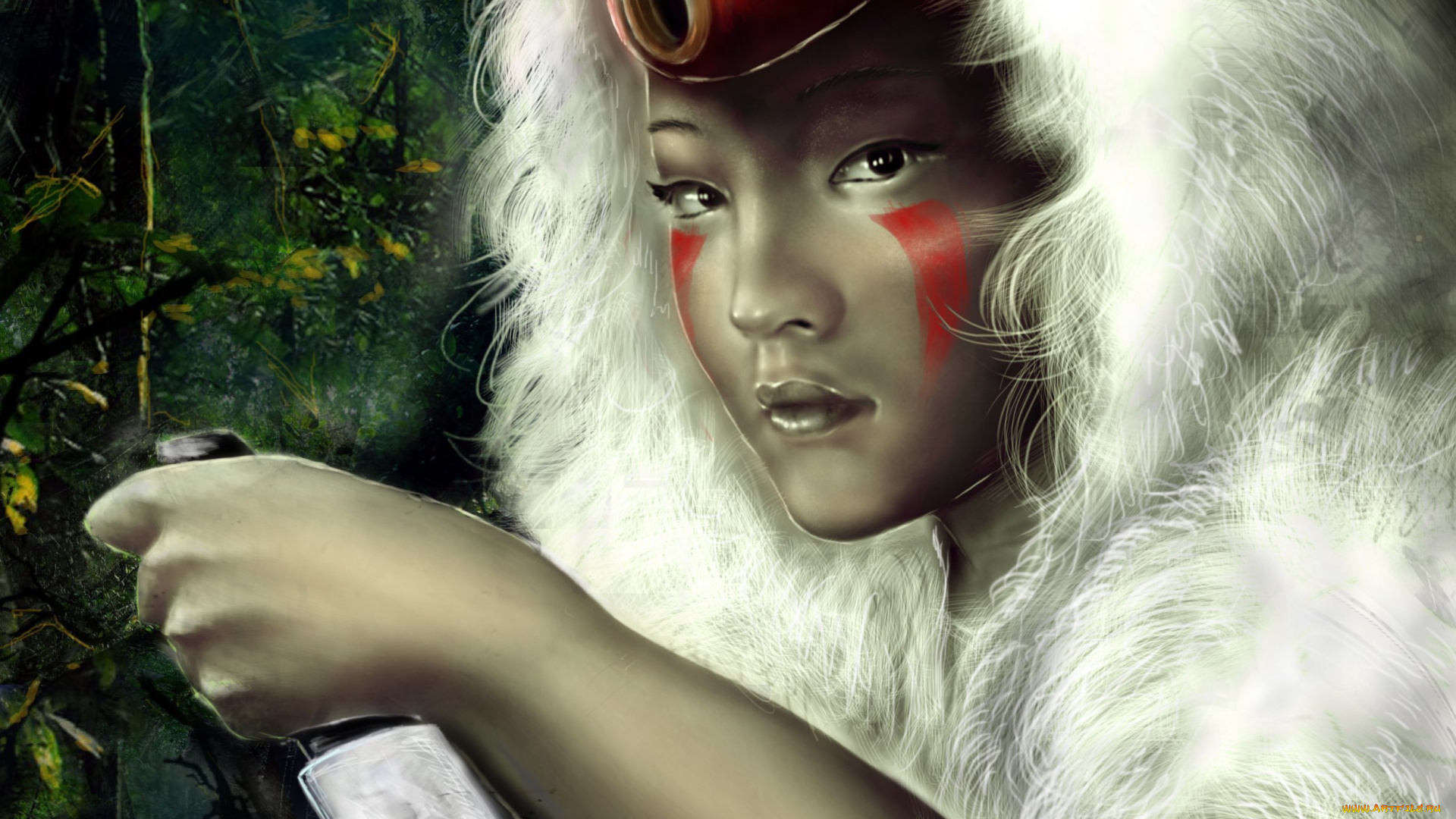 аниме, mononoke, hime, принцесса, мононоке, маска, мех, лицо, рука, нож