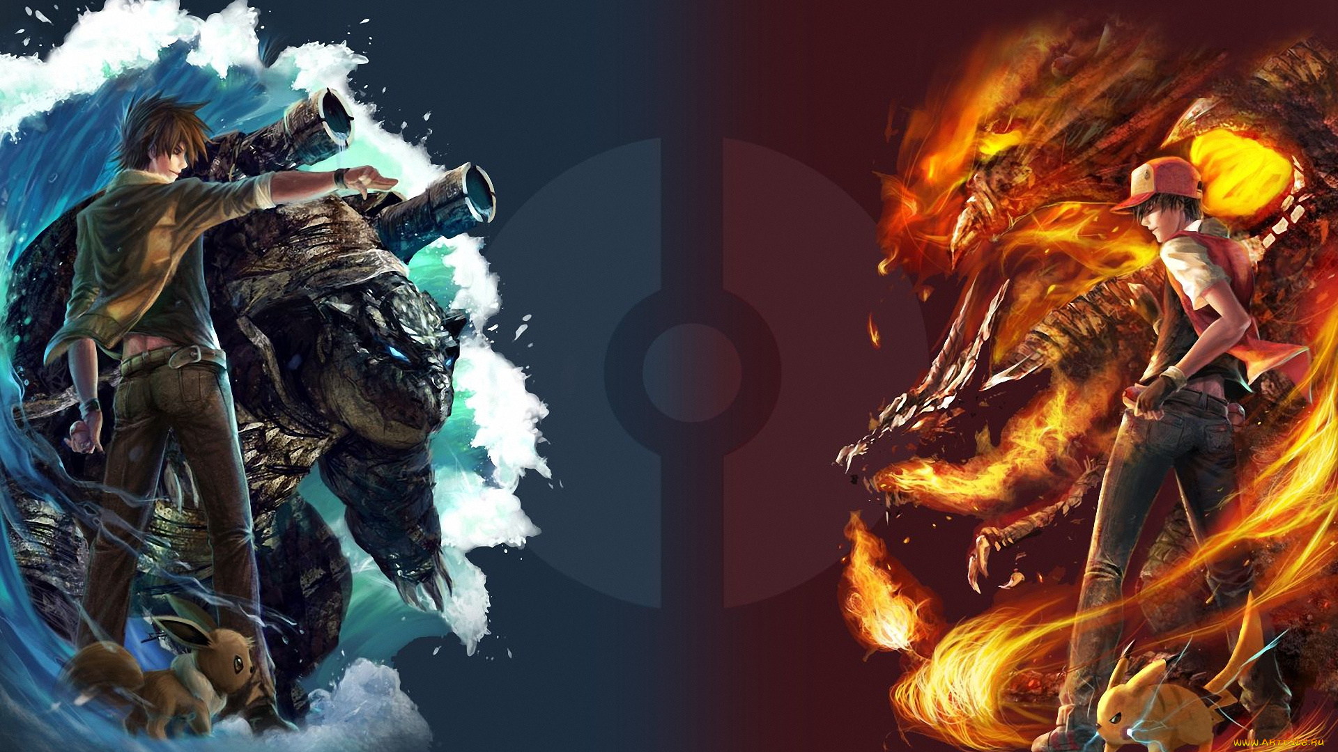 аниме, pokemon, eevee, pikachu, charizard, blastoise