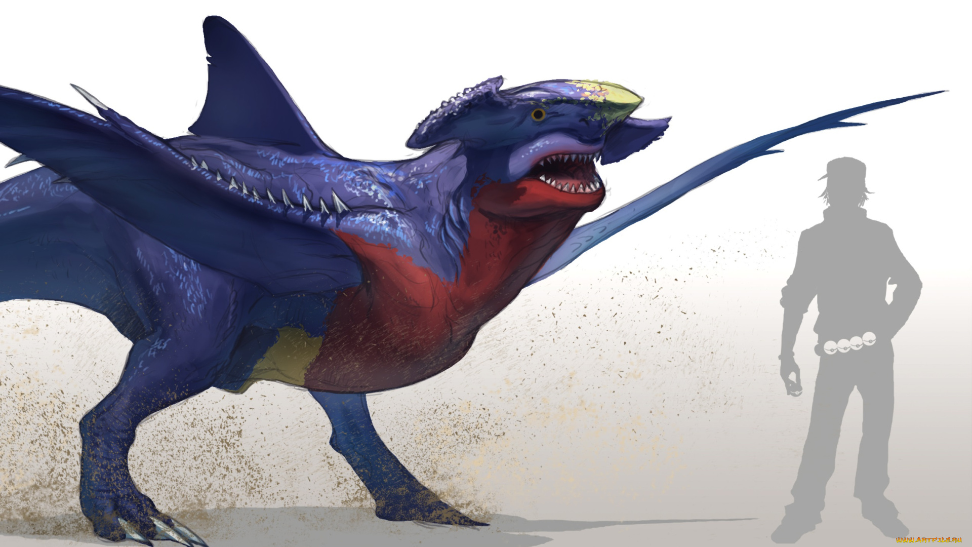 аниме, pokemon, парень, человек, силуэт, светлый, фон, существо, покемон, арт, пыль, надпись, покеболы