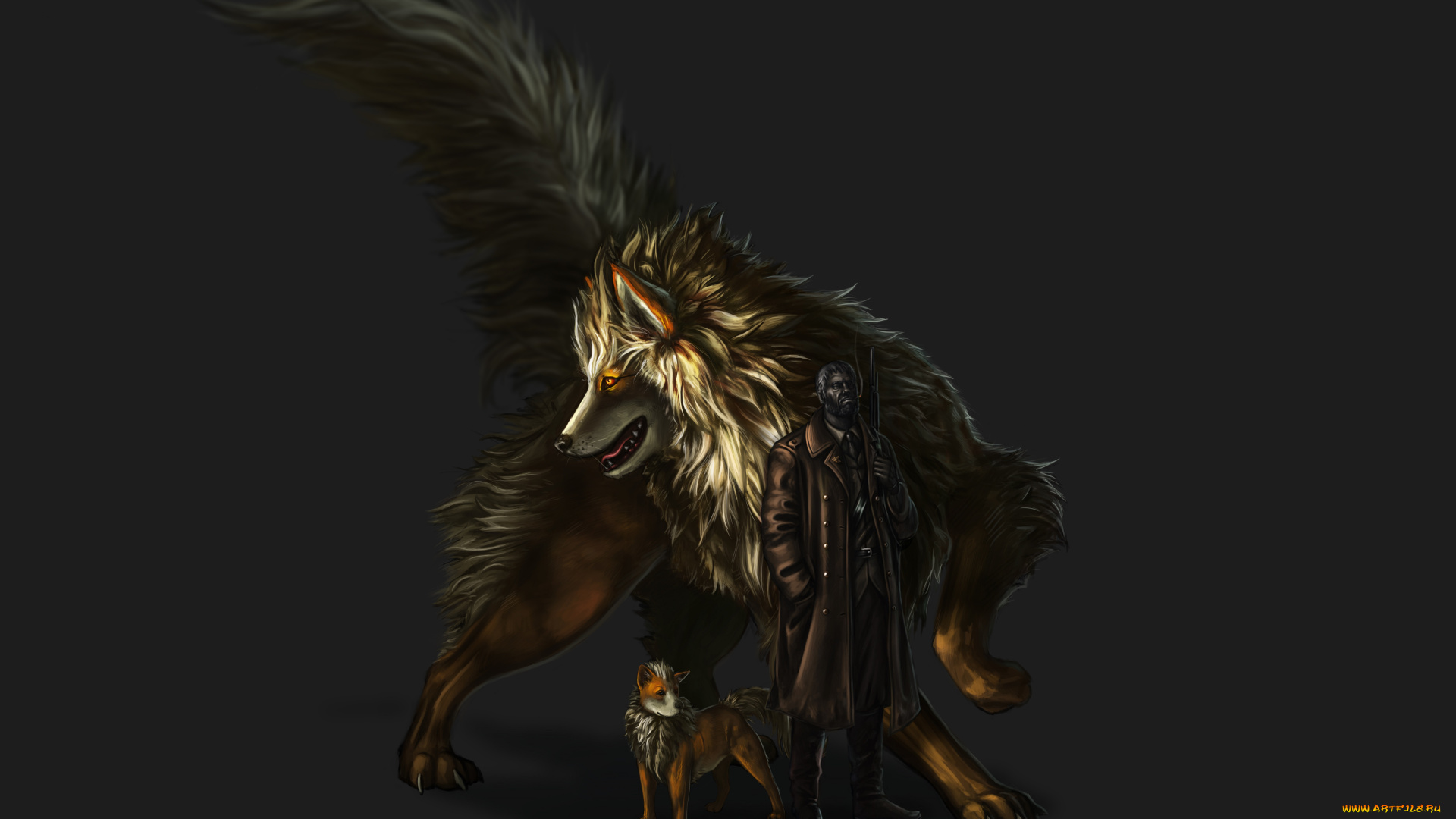 аниме, pokemon, собаки, арт, плащ, мужчина, покемон