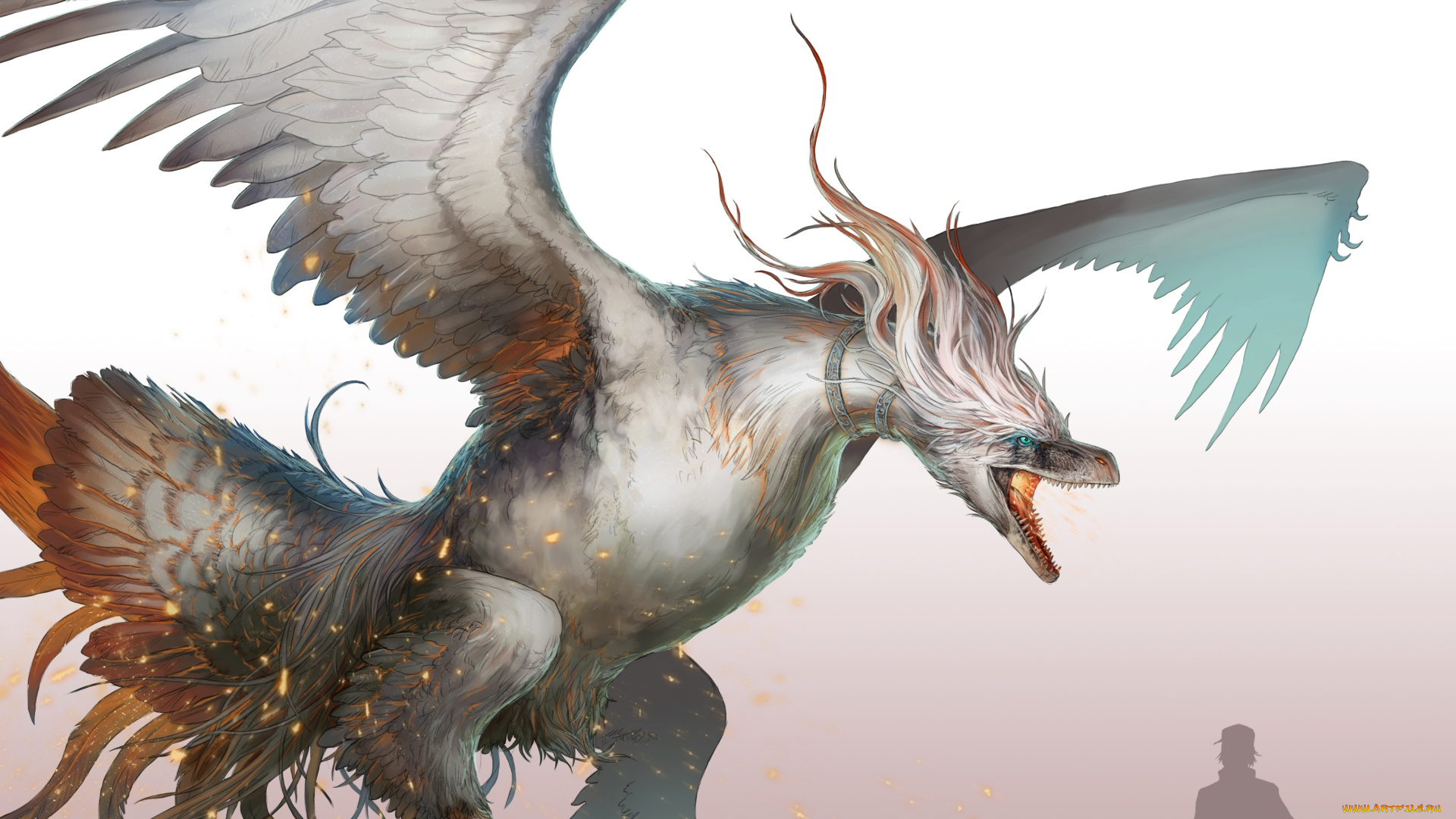 аниме, pokemon, светлый, фон, арт, покемон, парень, человек, силуэт, покеболы, надпись, летающий, крылья, перья, искры