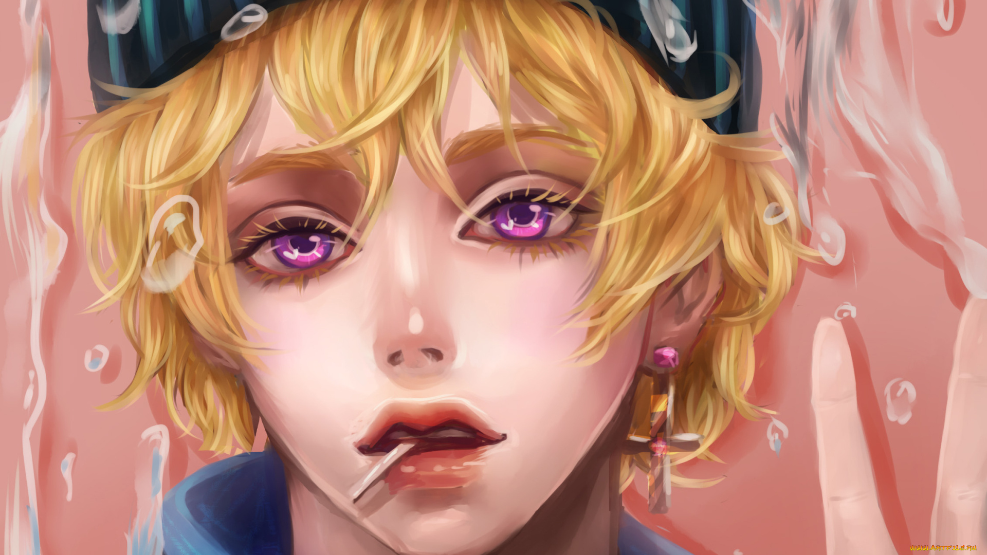 аниме, *unknown, , другое, капли, вода, крест, серьга, парень