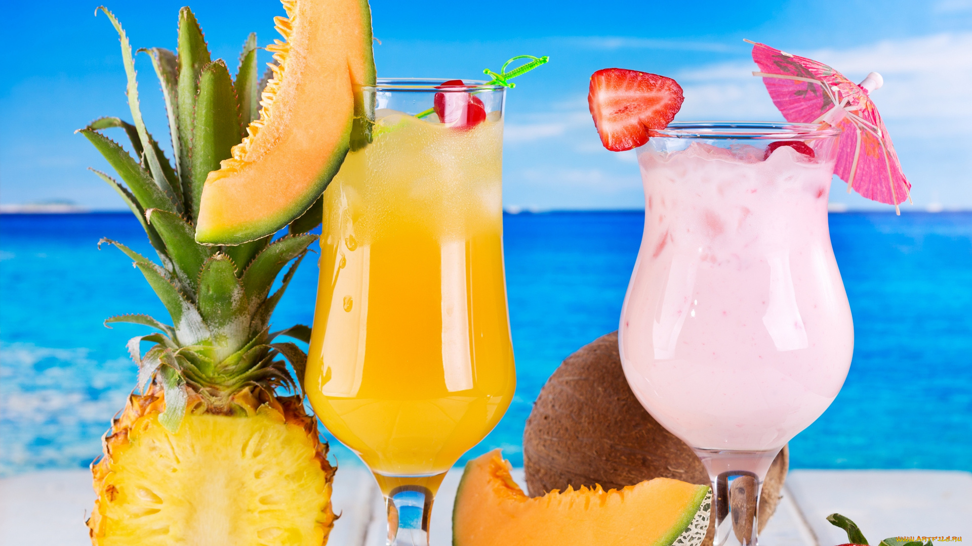 еда, напитки, , коктейль, коктейль, фрукты, море, клубника, ананас