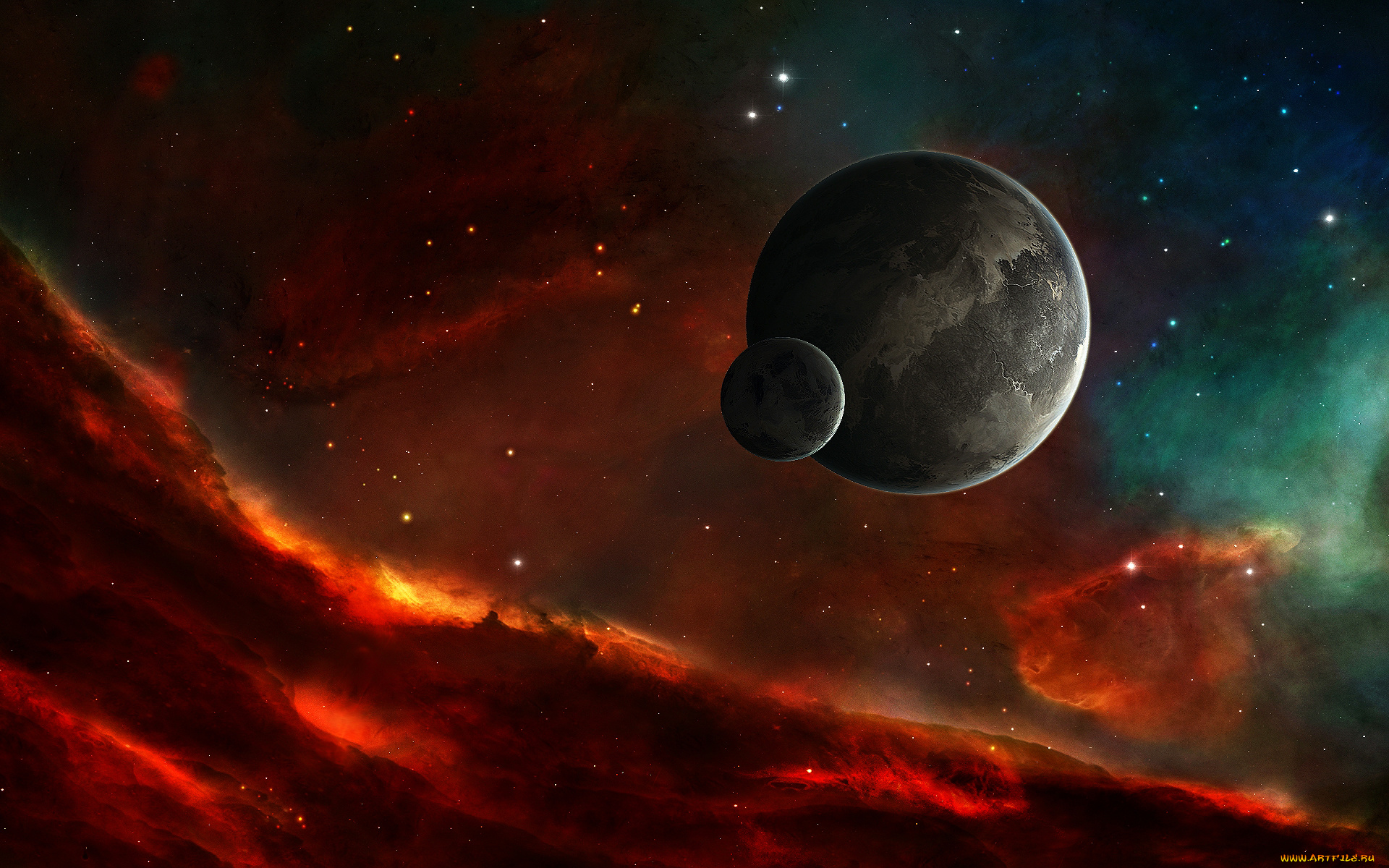 космос, арт, туманность, цвет, планета, звезды, небо