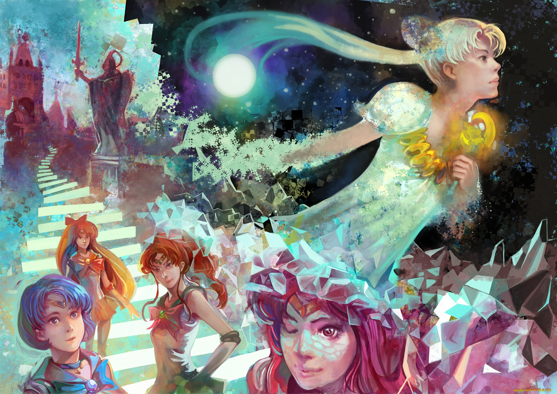 аниме, sailor, moon, mercury, princess, serenity, jupiter, mars, sailor, venus