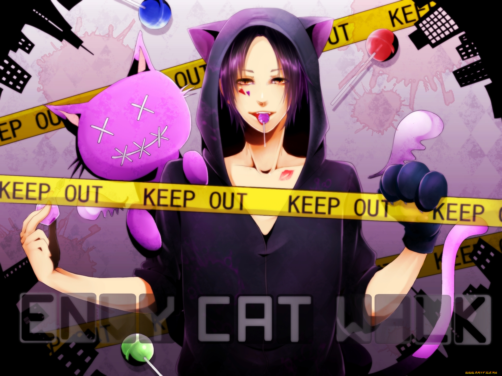 аниме, -animals, парень, неко, хвост, игрушка, keep, out, сладости, помада, взгляд, искушение, уши