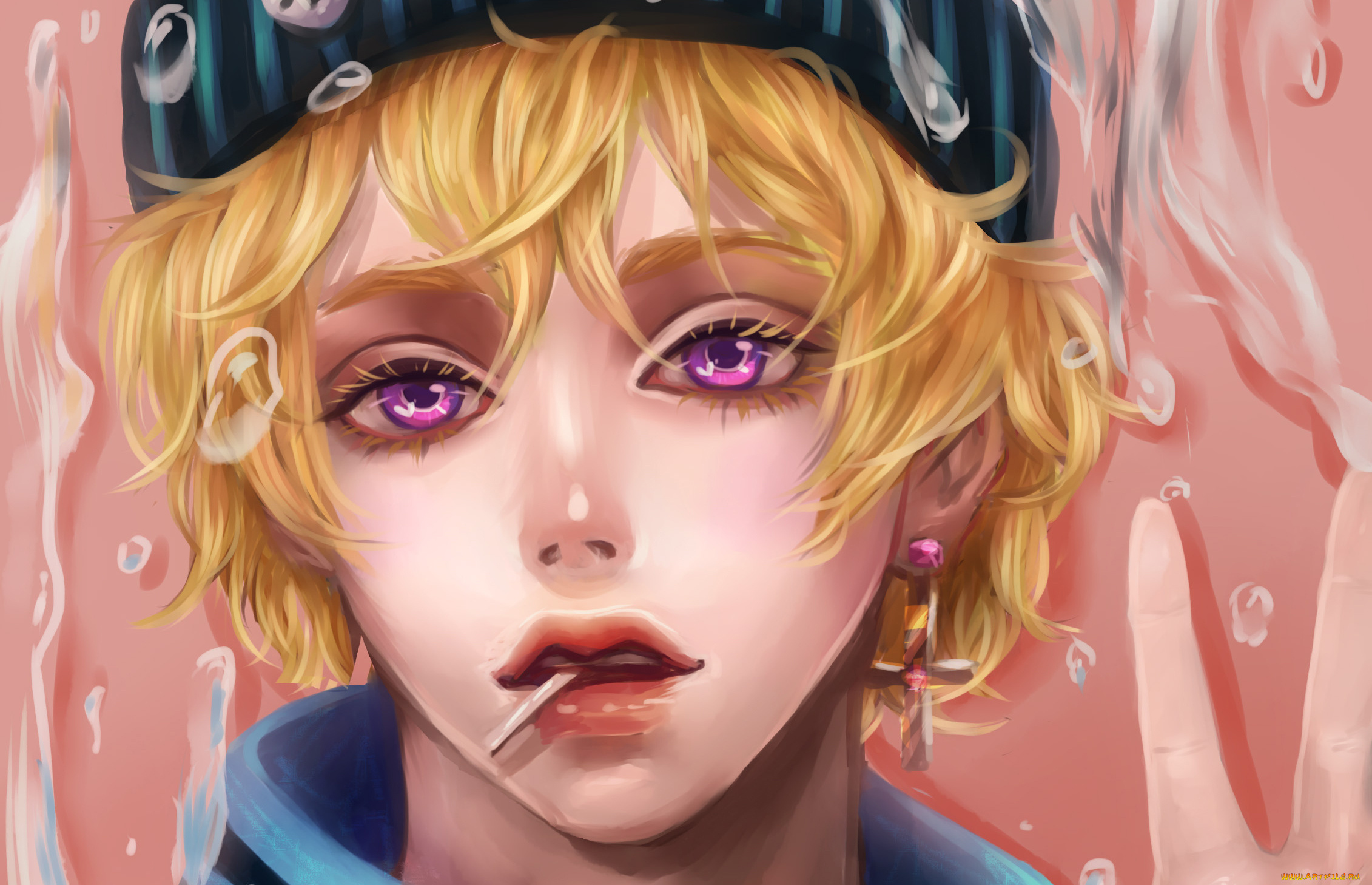 аниме, *unknown, , другое, капли, вода, крест, серьга, парень