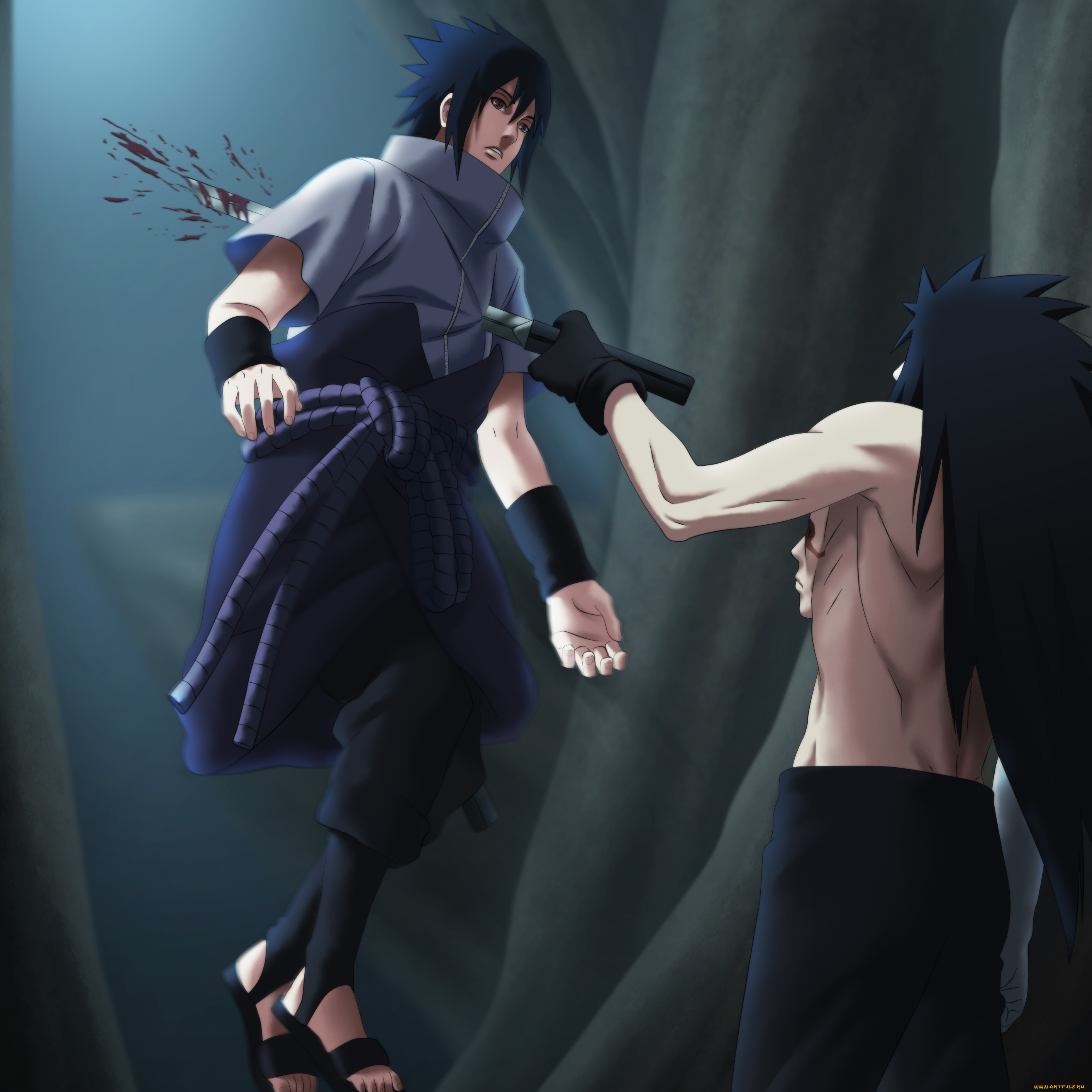 аниме, naruto, наруто, учиха, саске, мадара, убийство, меч, катана, кровь