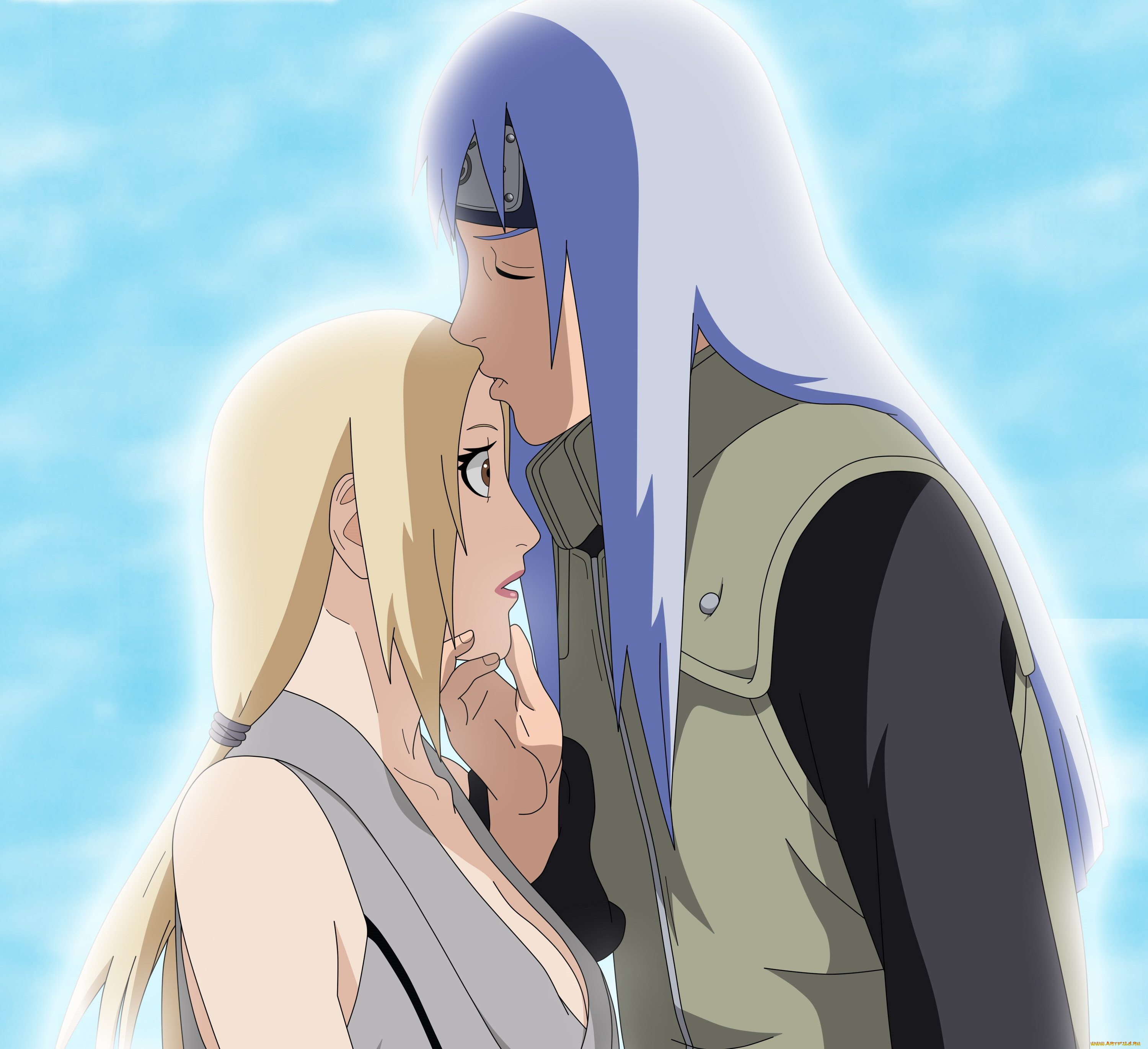 аниме, naruto, наруто, пара, любовь, поцелуй, парень, девушка, тцунаде, дан
