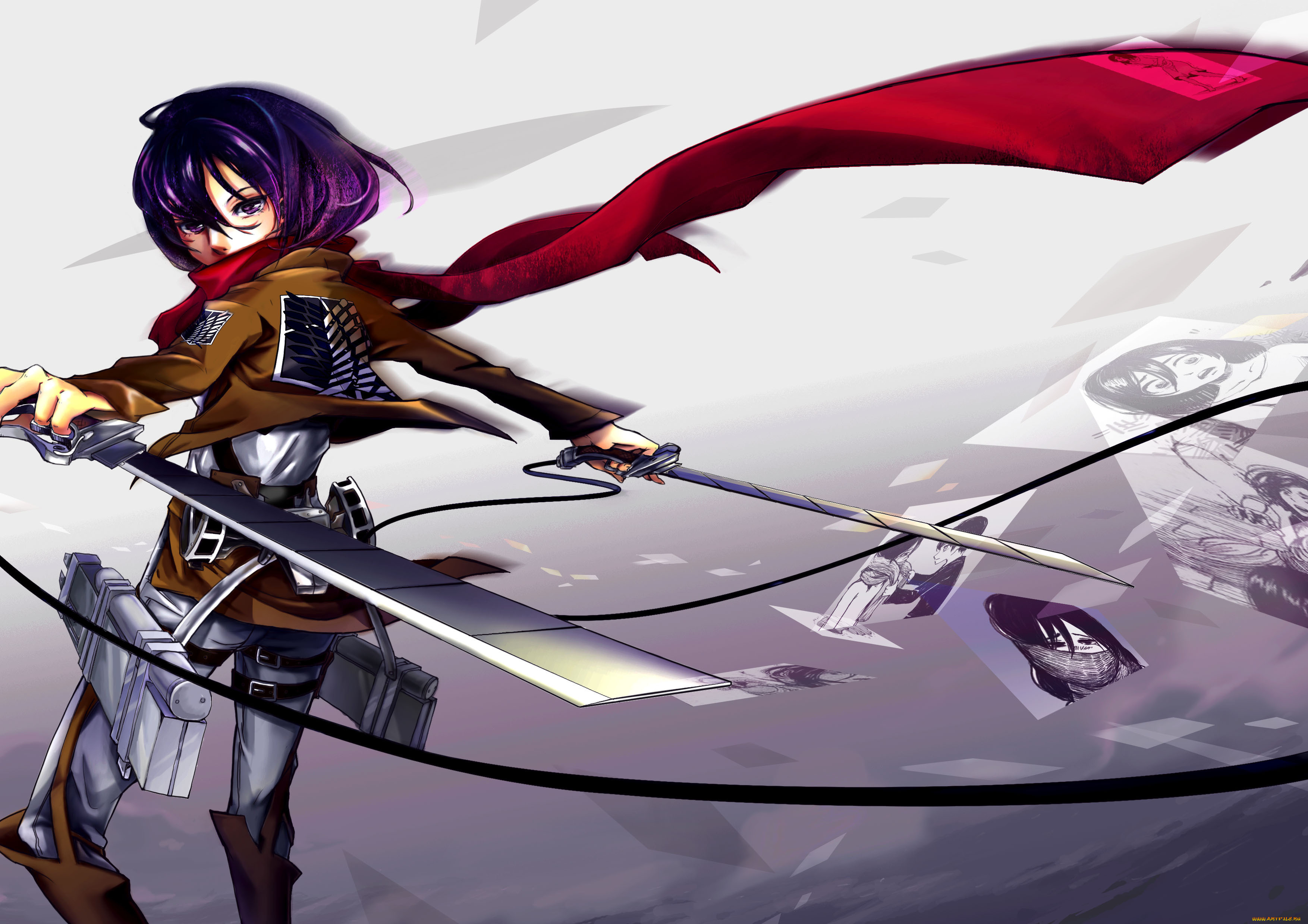 аниме, shingeki, no, kyojin, оружие, жест, спокойствие, взгляд, солдат, клинки, mikasa, ackerman, девушка