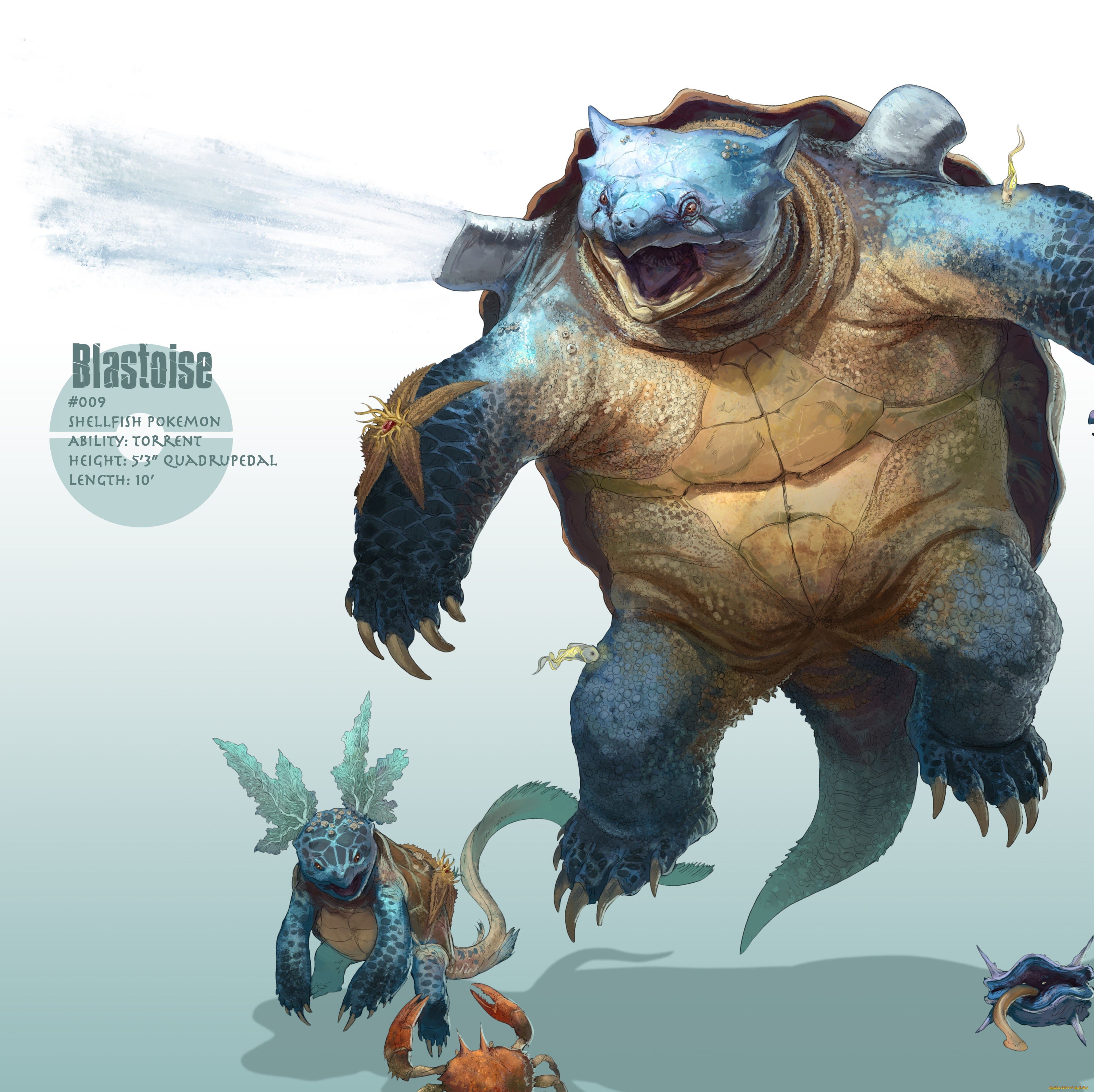 аниме, pokemon, звезда, покемон, устрица, черепаха, арт, краб, водяные, пушки, светлый, фон, бластуаз, выстрел