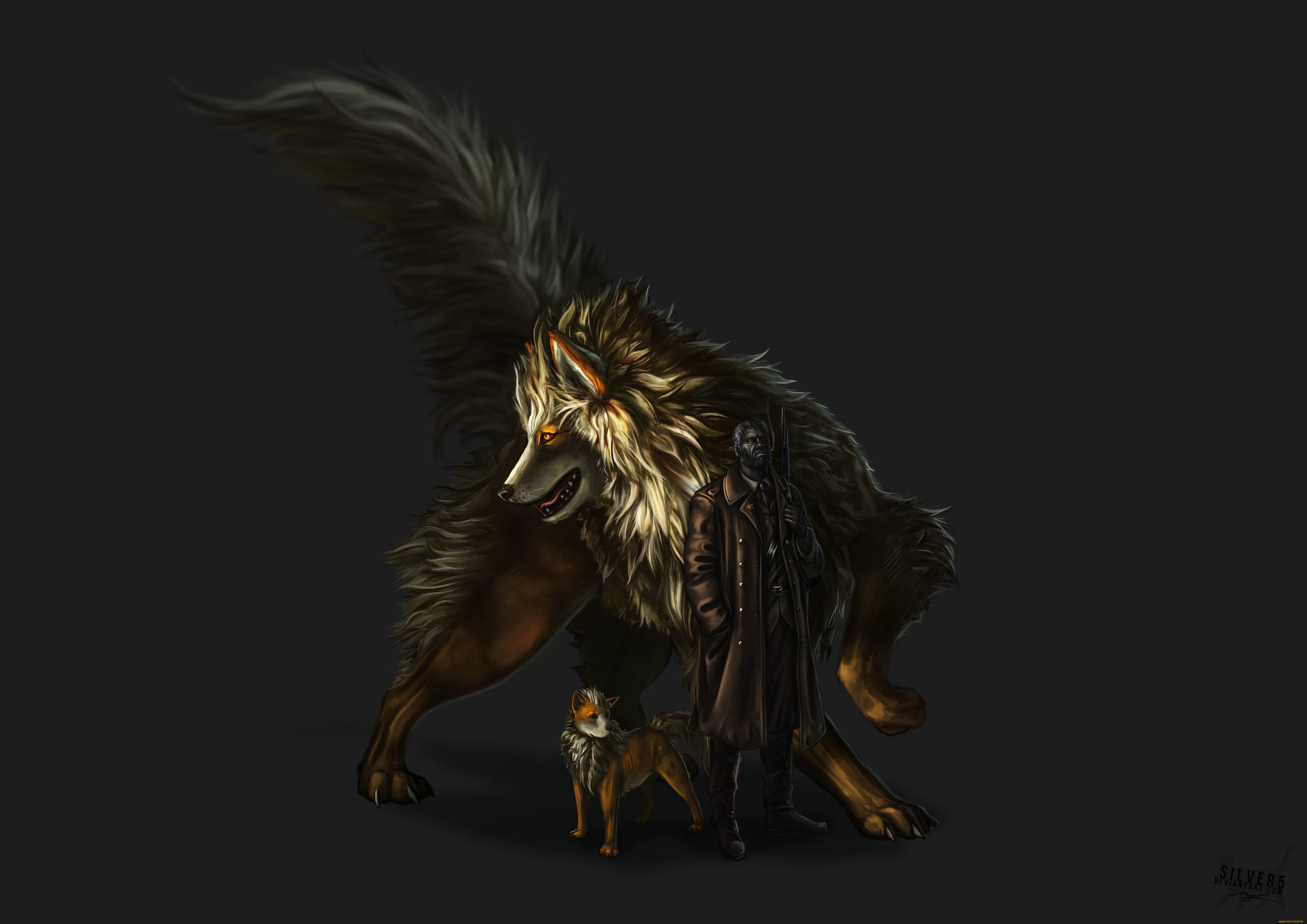 аниме, pokemon, собаки, арт, плащ, мужчина, покемон