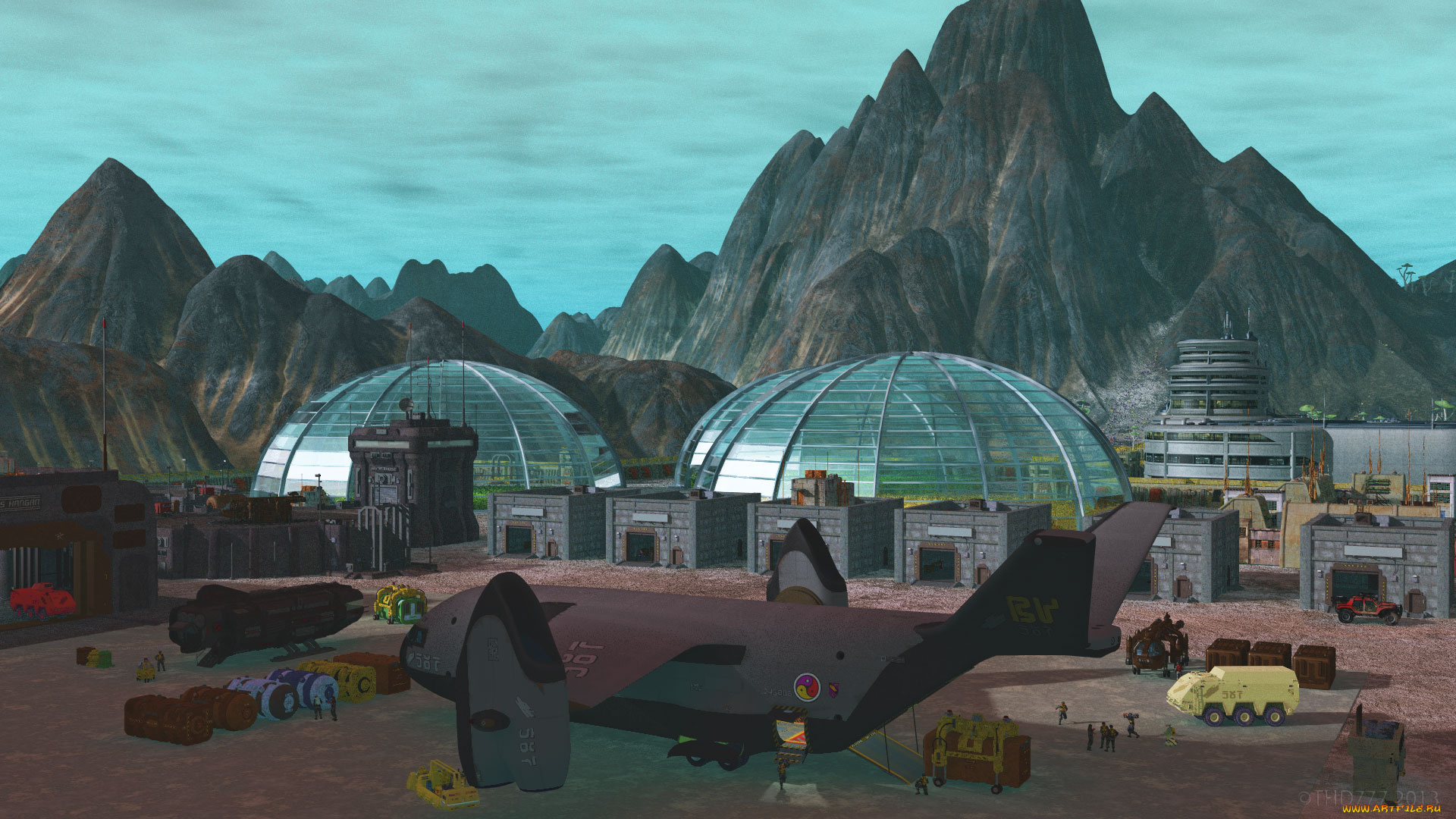 3д, графика, фантазия, , fantasy, горы, дома