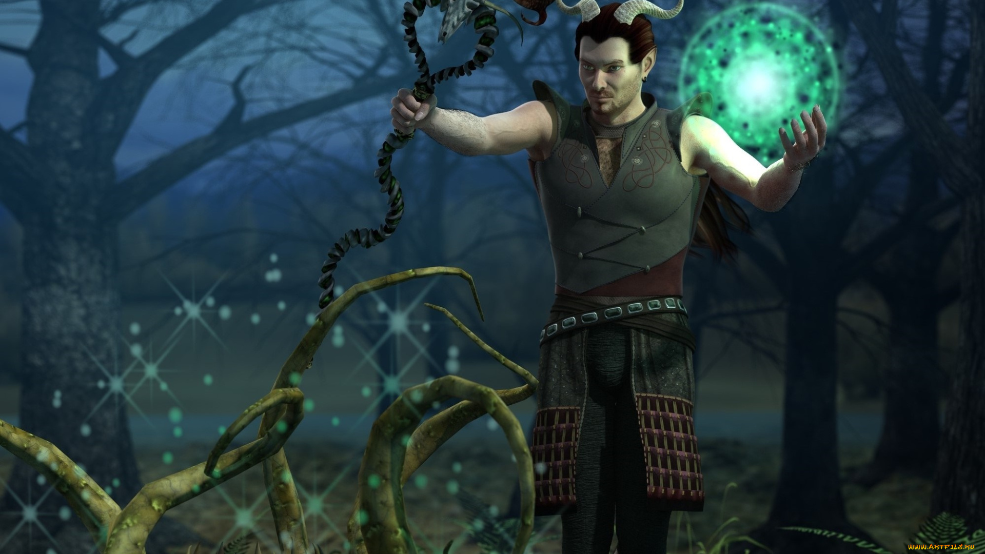 3д, графика, фантазия, , fantasy, кастаника, взгляд, фон, шест, магия