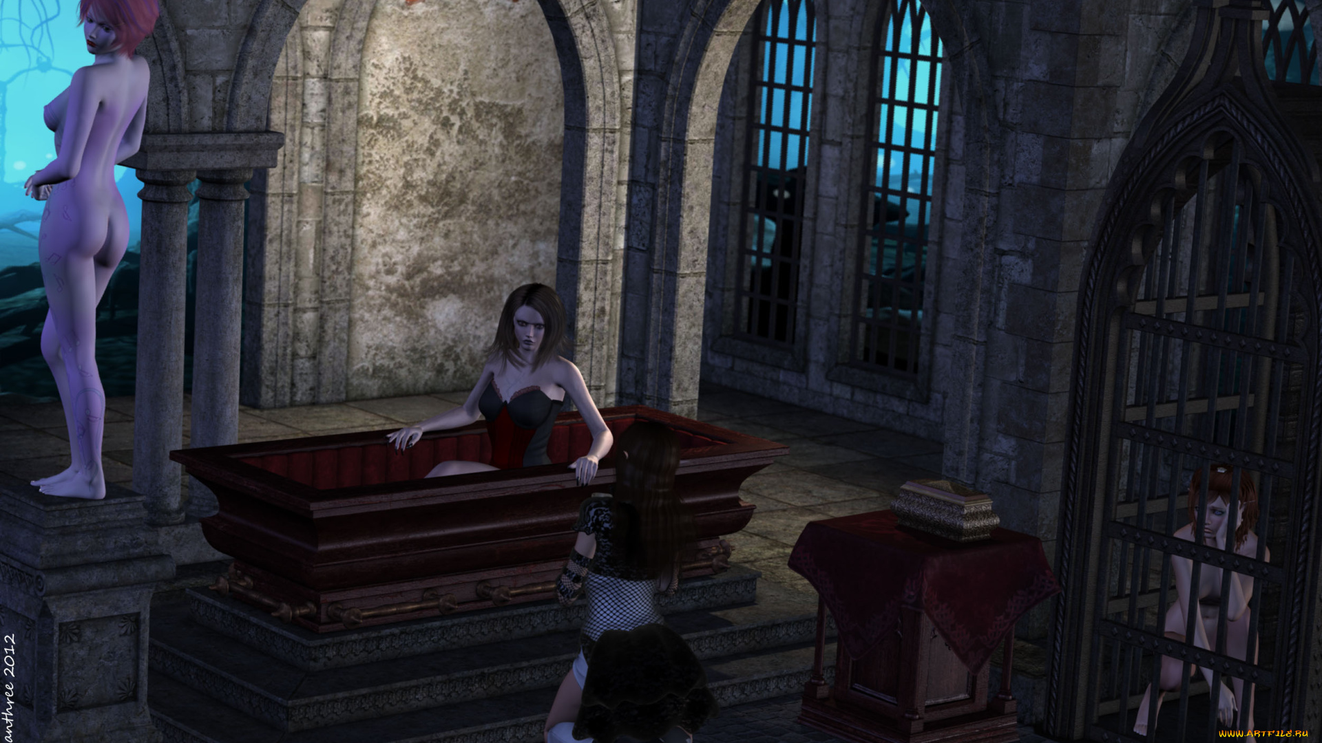 3д, графика, существа, , creatures, девушки, вампир, склеп