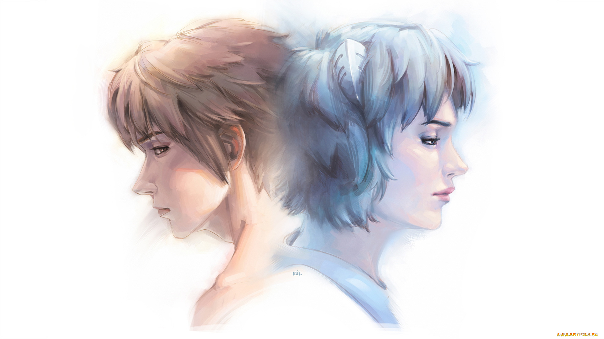 рисованное, люди, фон, взгляд, девушки