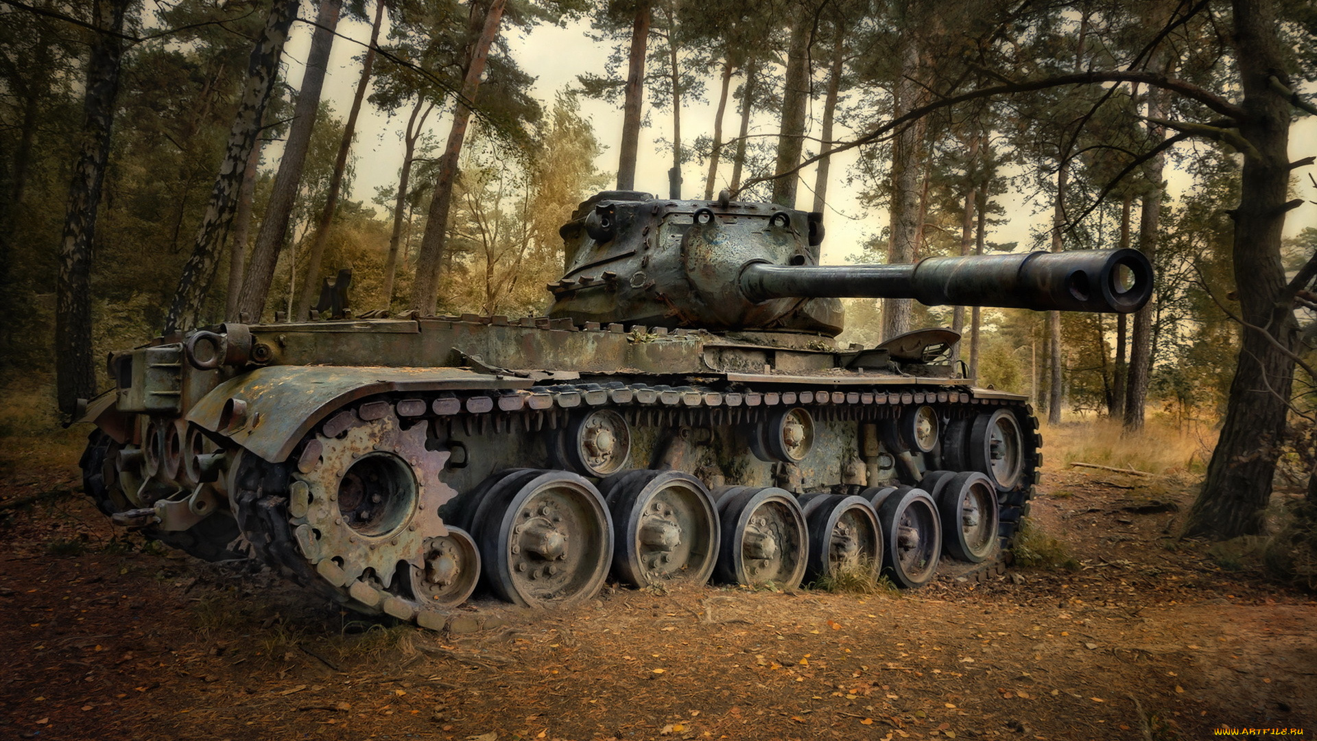 техника, военная, техника, танк, ржавый, старый, лес, роща, деревья, осень