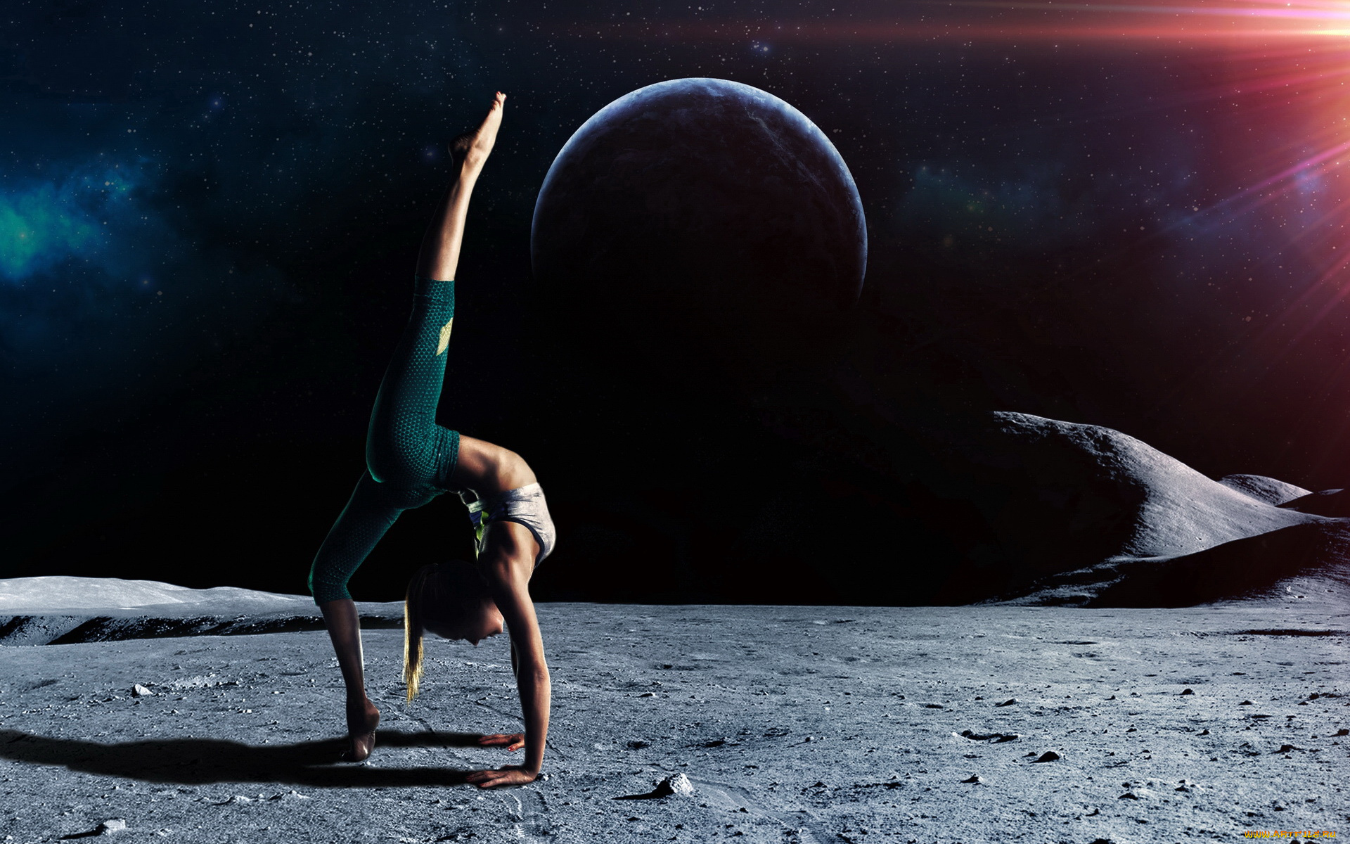 спорт, гимнастика, девушка, планеты, поверхность