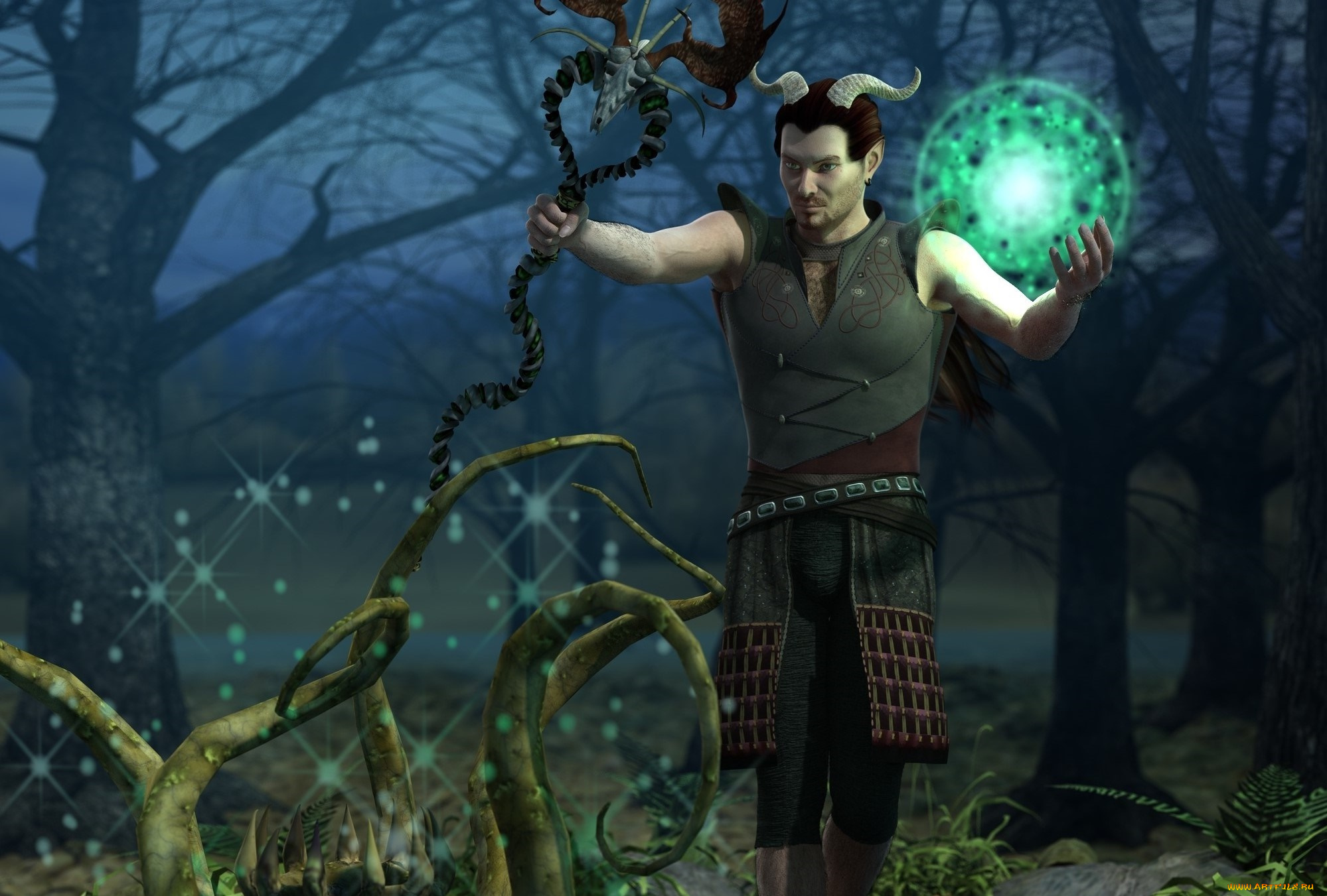 3д, графика, фантазия, , fantasy, кастаника, взгляд, фон, шест, магия