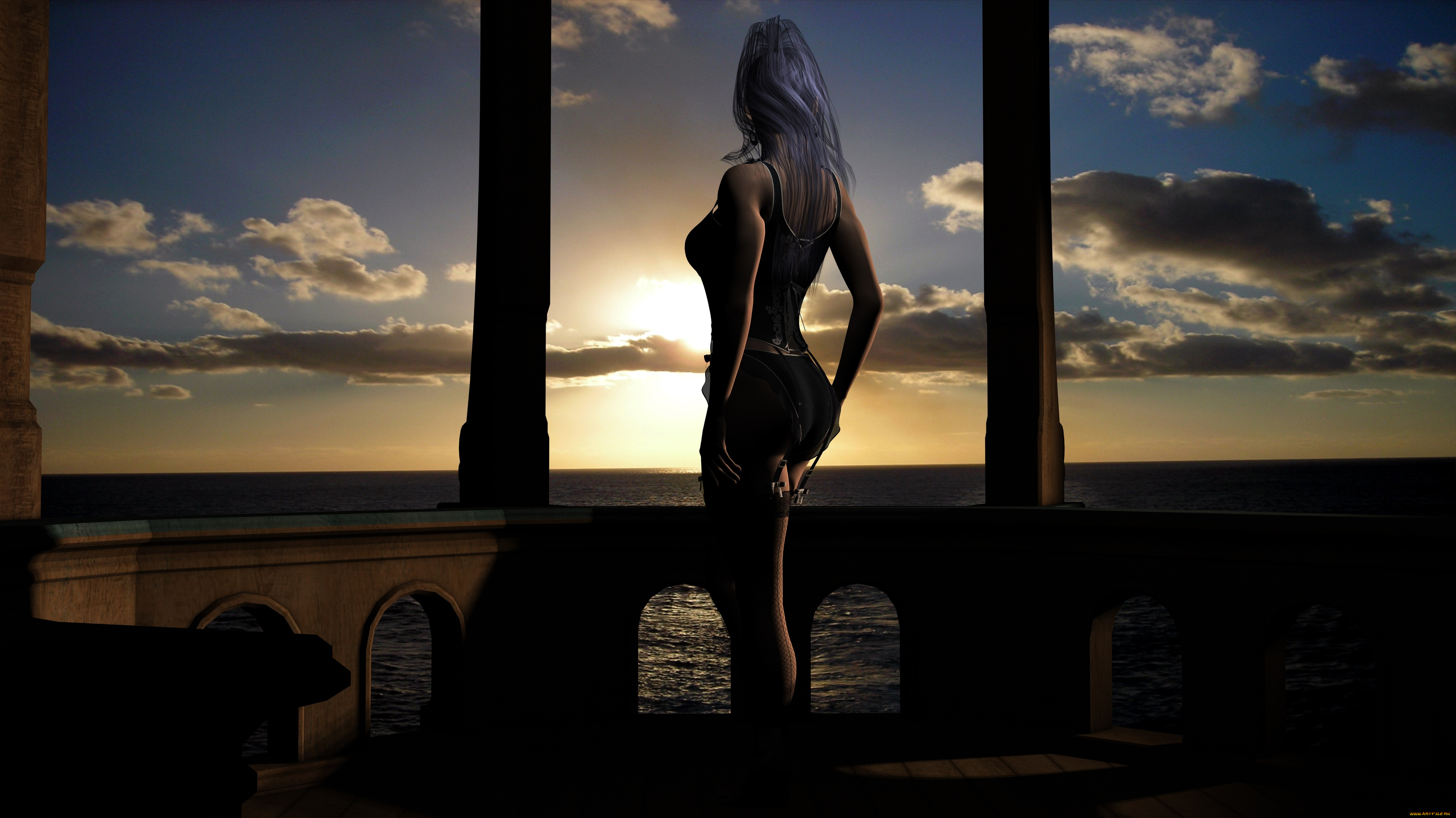 3д, графика, люди, , people, закат, фон, взгляд, девушка