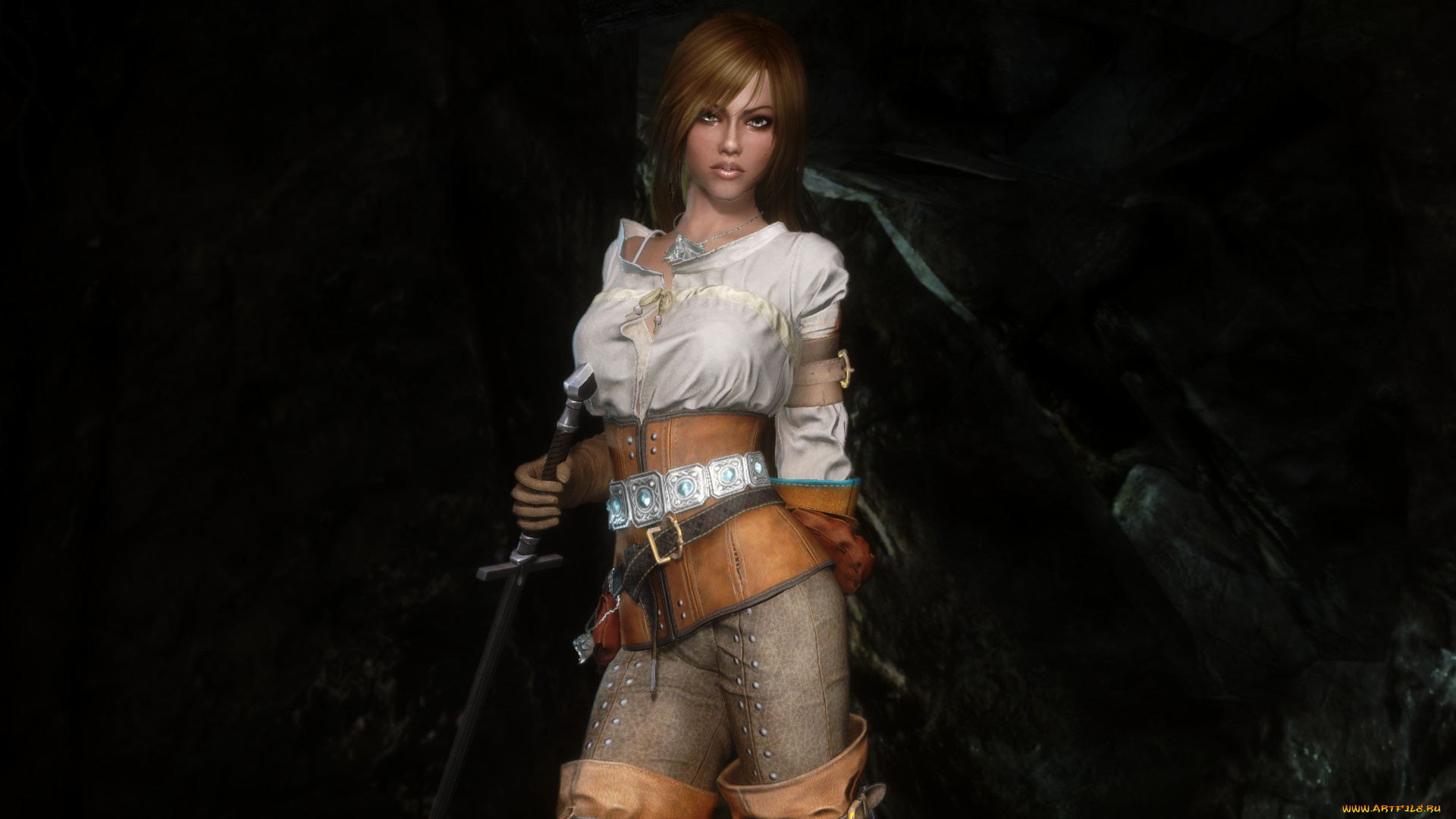 3д, графика, фантазия, , fantasy, фон, взгляд, девушка, оружие