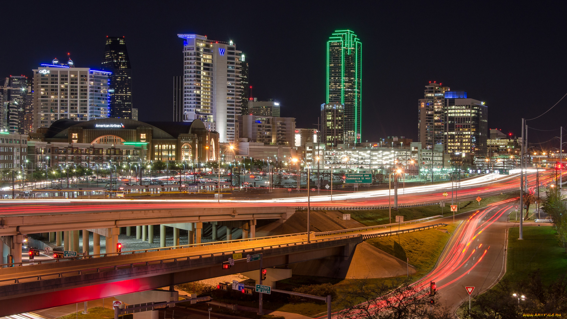 dallas, города, -, огни, ночного, города, свет, ночь