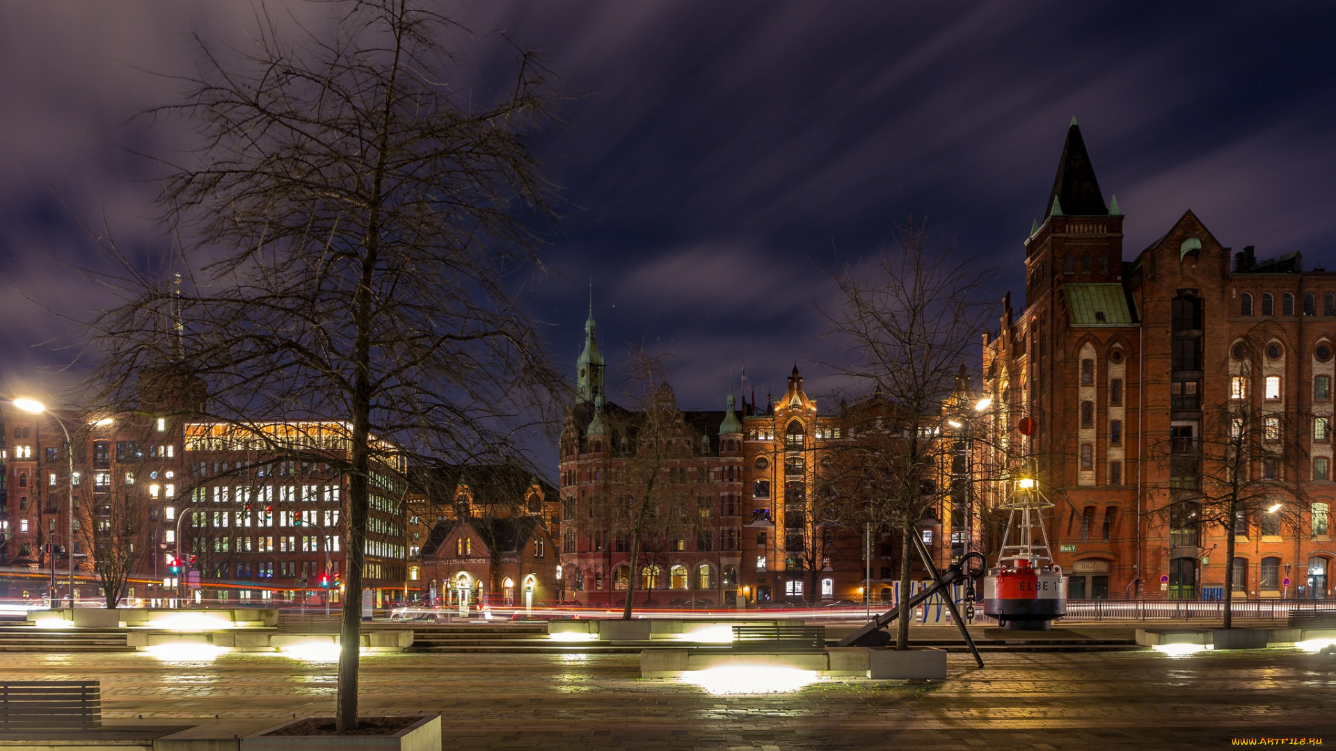 города, -, огни, ночного, города, свет, ночь