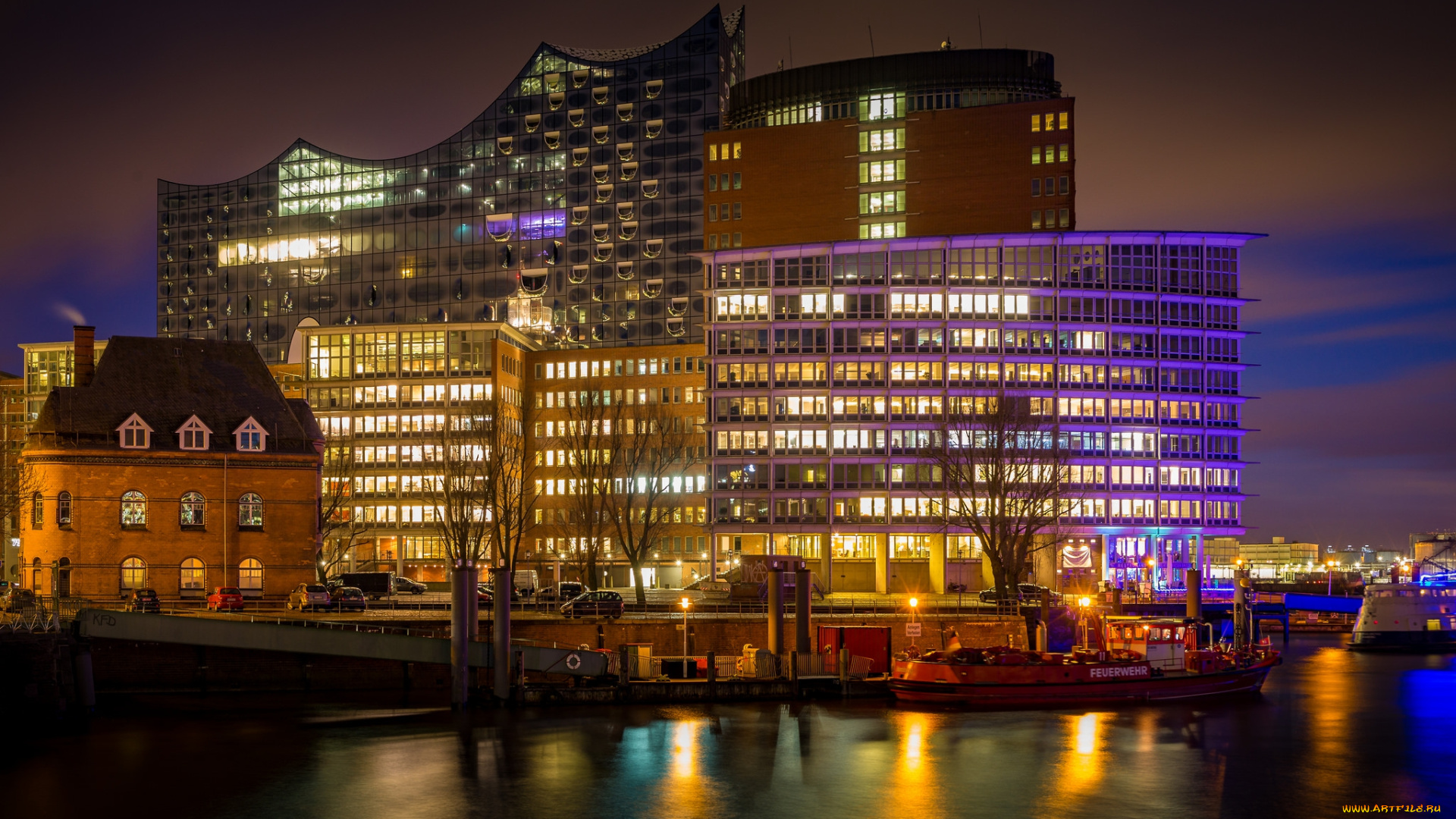 города, -, огни, ночного, города, свет, ночь