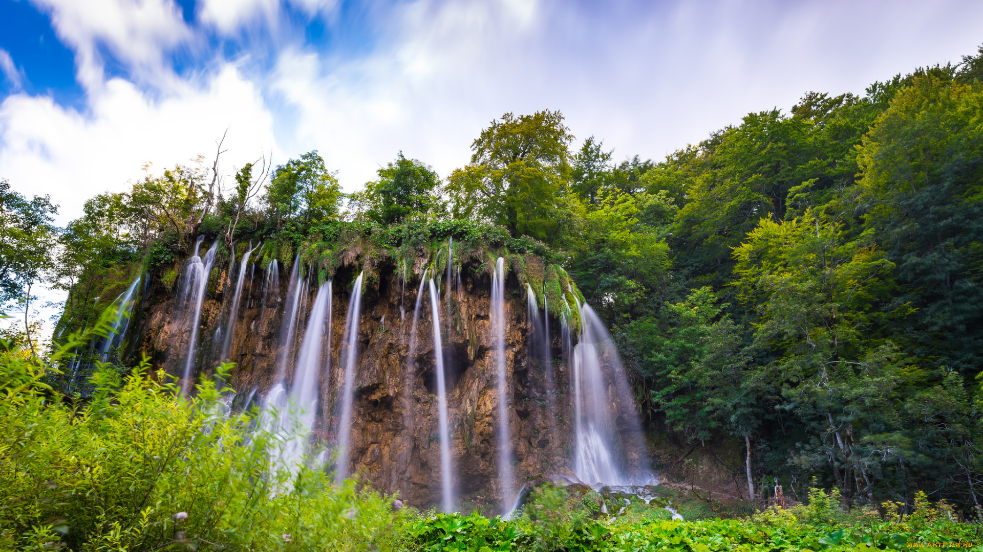 природа, водопады, водопад, река, лес