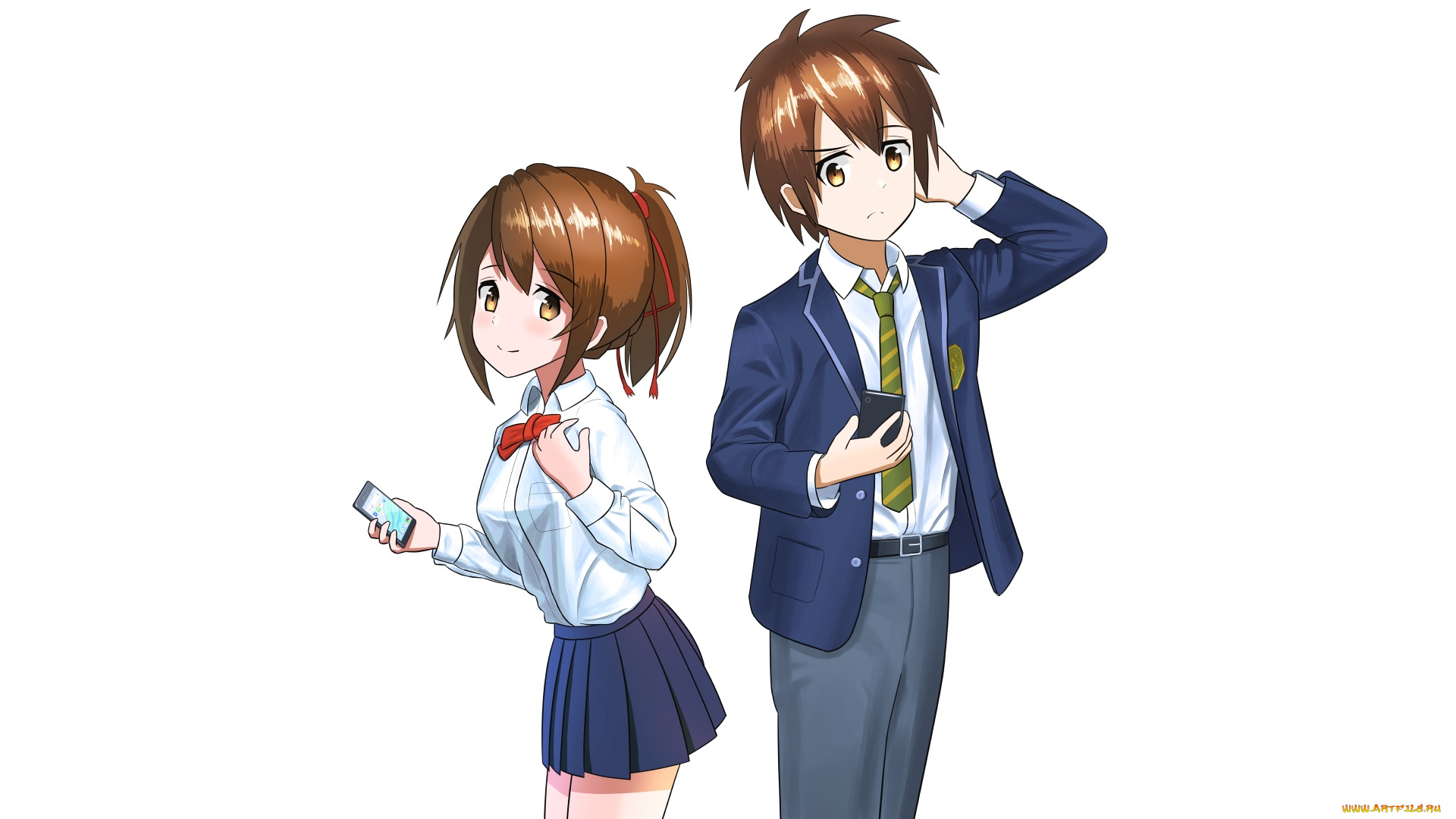 аниме, kimi, no, na, wa, девушка, взгляд, фон