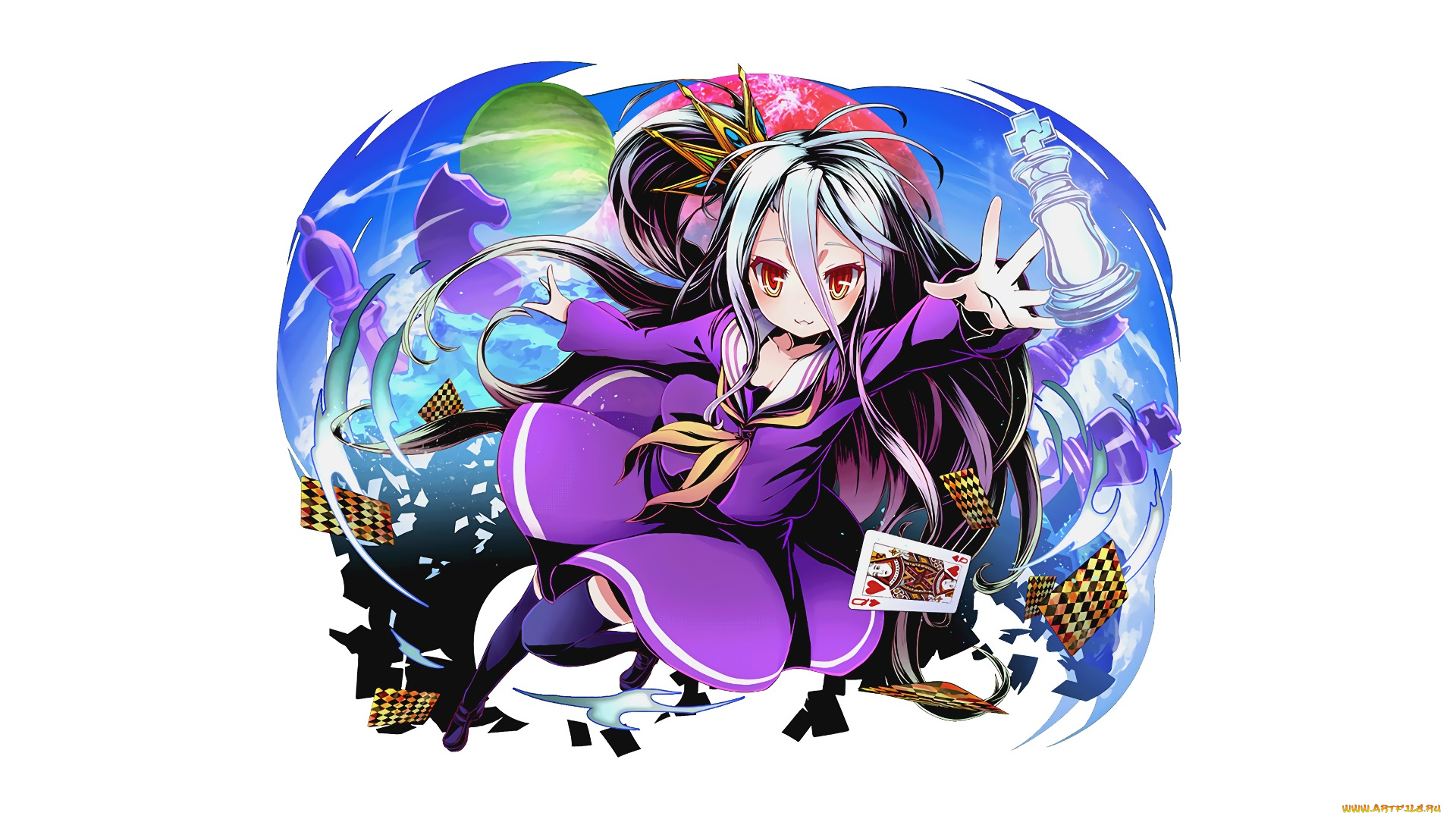 аниме, no, game, no, life, взгляд, фон, девушка