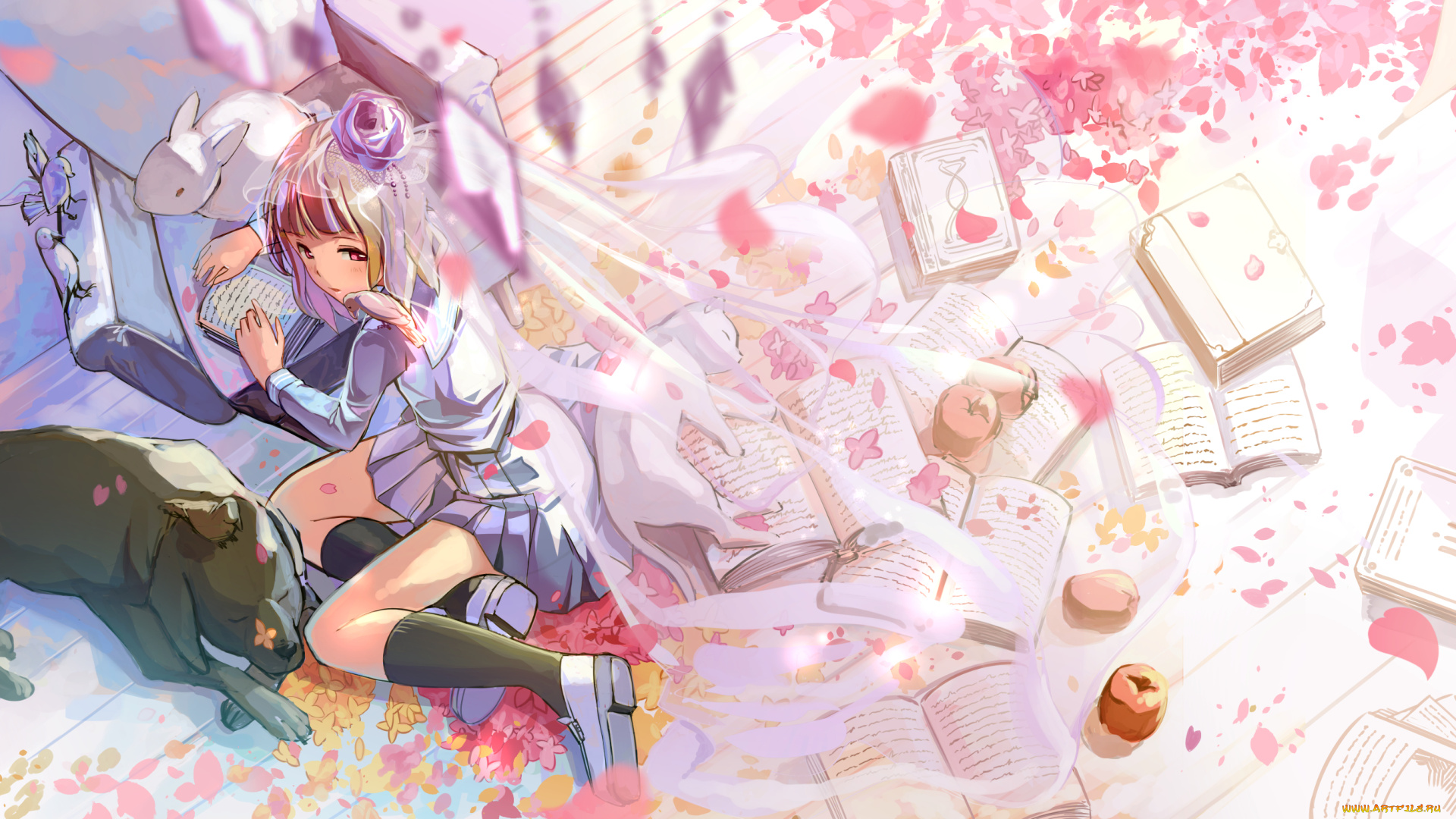 аниме, животные, , существа, кошка, собака, девочка